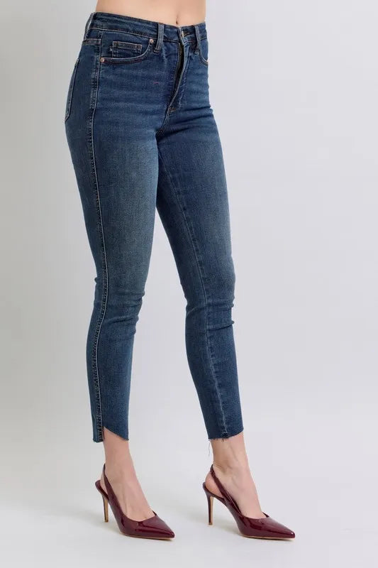 Judy Blue High Waist Tummy Control Skinny Jeans for Women - Plus Size Denim Pants with Step Hem Detail | Perfect for Casual Wear, Office Outfits & Date Nights