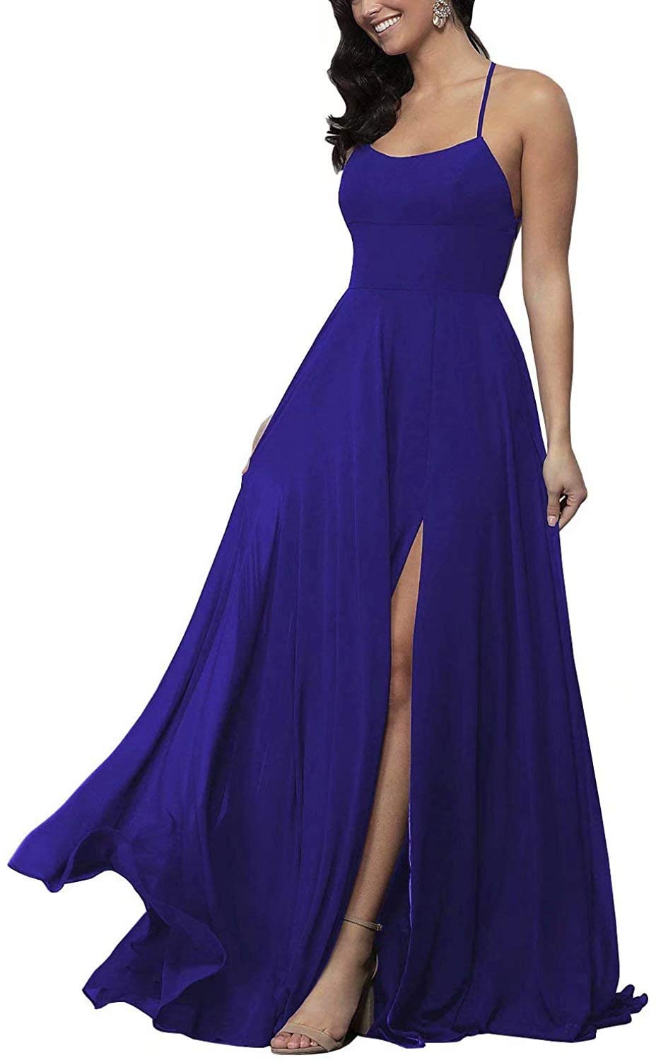 RYANTH Maxi Bridesmaid Dresses with High Slit - Halter Neck Chiffon Formal Gown for Weddings, Prom & Evening Events - Elegant Long Dress Style RYZ05