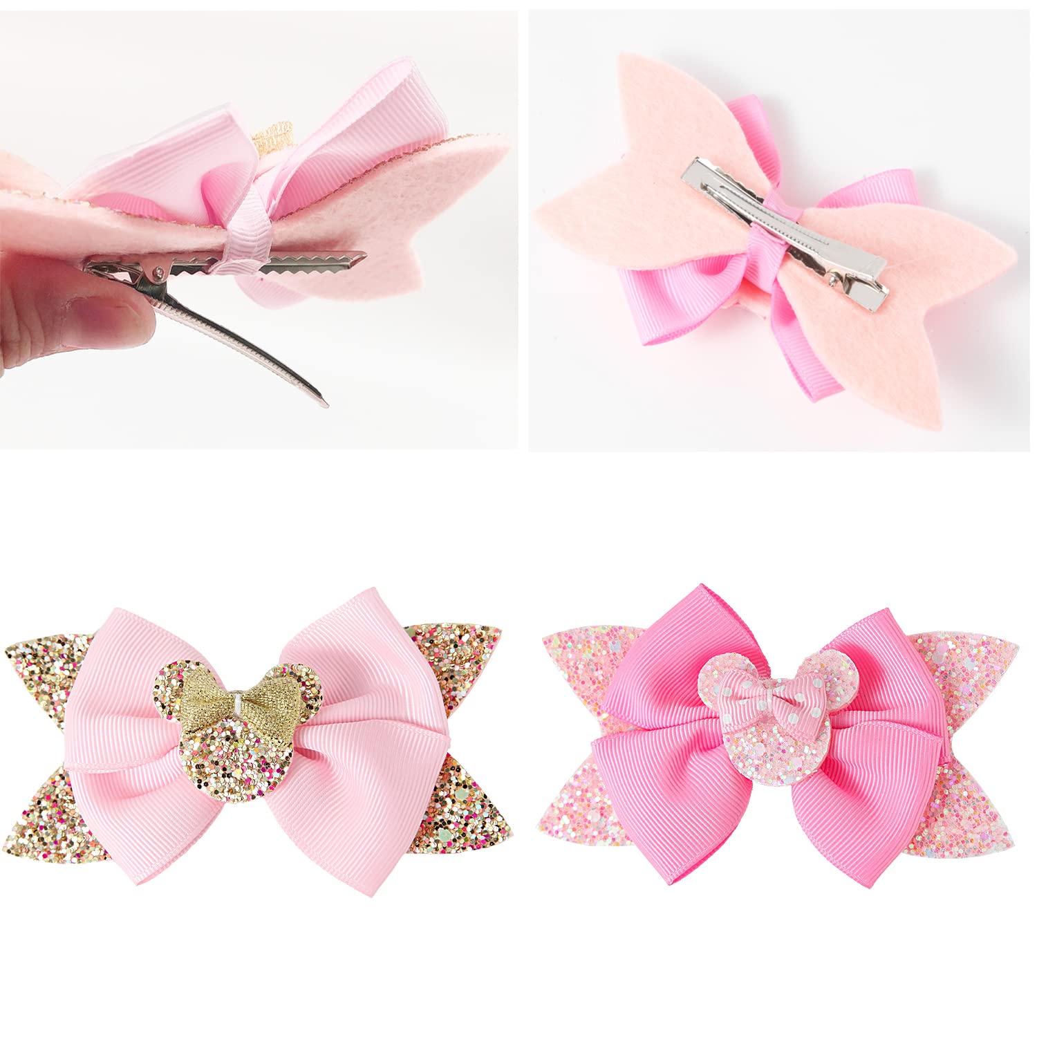 Sparkling Baby Mouse Ears Hair Bows Clips - Glitter Hair Accessories for Girls, Princess Hair Clips, Cosplay Costume Decorations - Perfect for Birthday Parties, Disney Trips & Dress-Up Play
