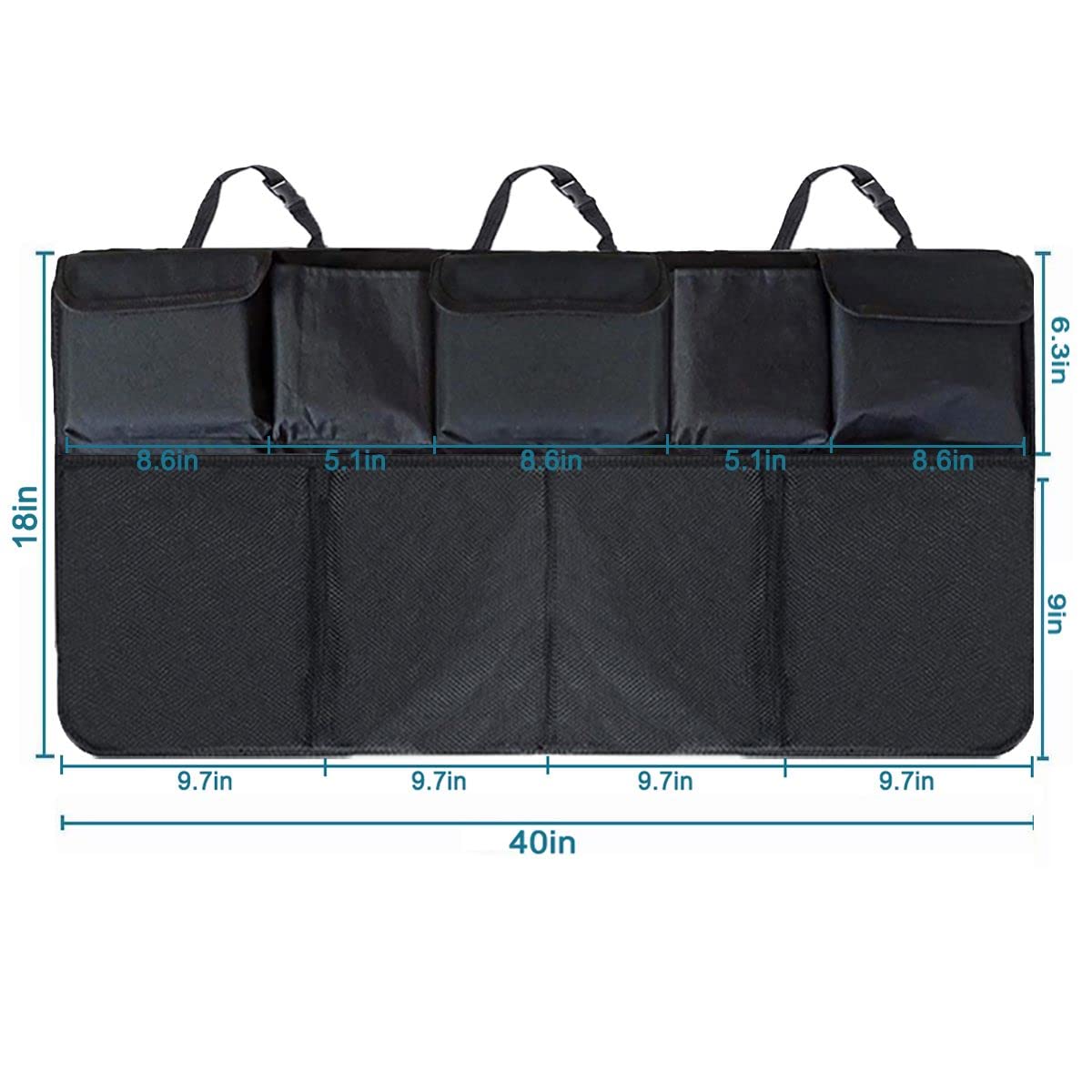Large Capacity Waterproof Car Trunk Organizer with 9 Pockets - SUV, Truck & MPV Backseat Hanging Storage - Perfect for Road Trips, Family Travel & Daily Commute