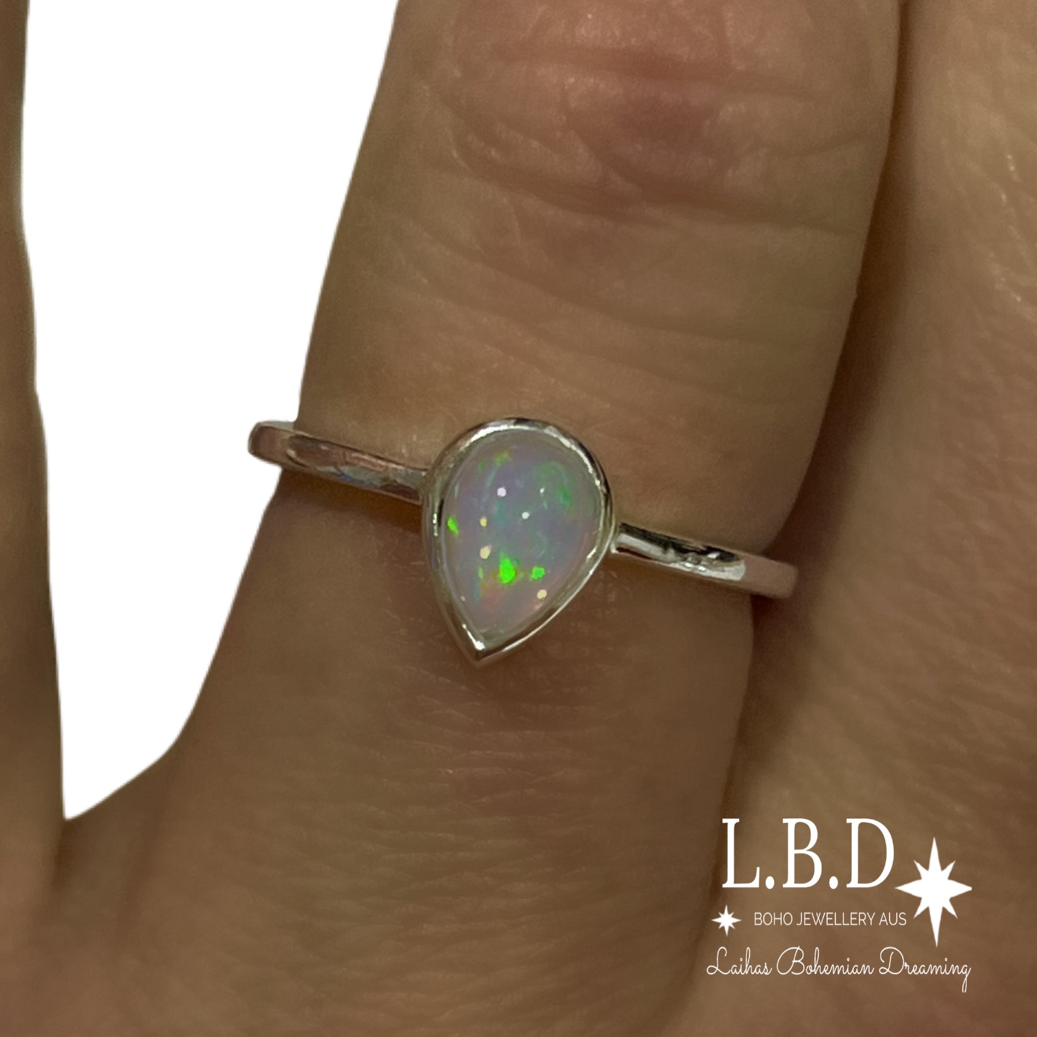 Laihas Mini Tearing Spirit Genuine Opal Ring - Elegant Handmade Jewelry for Women, Perfect for Weddings, Parties & Everyday Wear