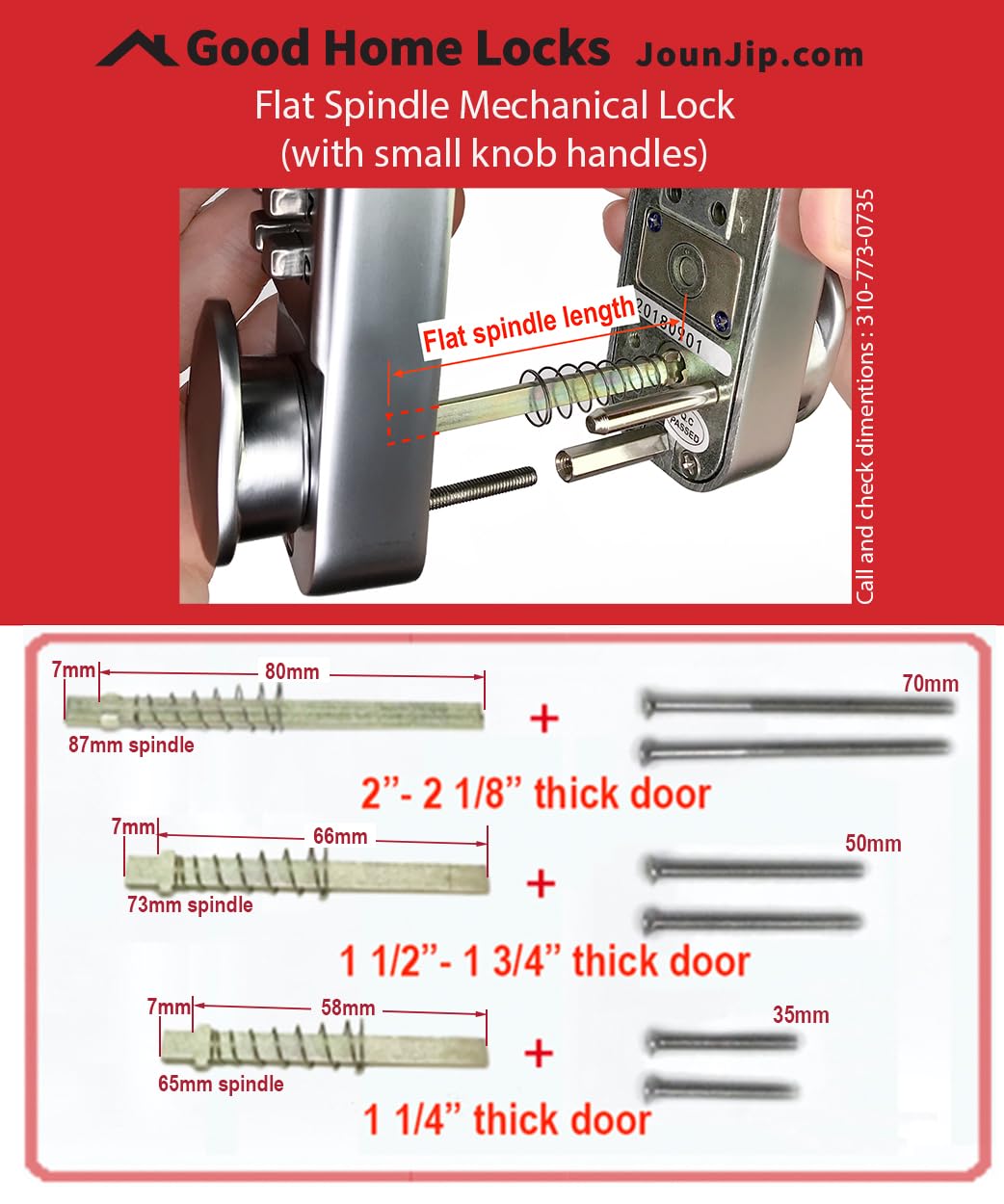 JOUNJIP Keyless Entry Door Lock - Mechanical Combination Latch for Gates, Fences, Windows - No Battery/Power Needed (Oil-Rubbed Bronze Finish) - Flat Spindle Design - Perfect for Home Security, Sheds & Outdoor Access Control