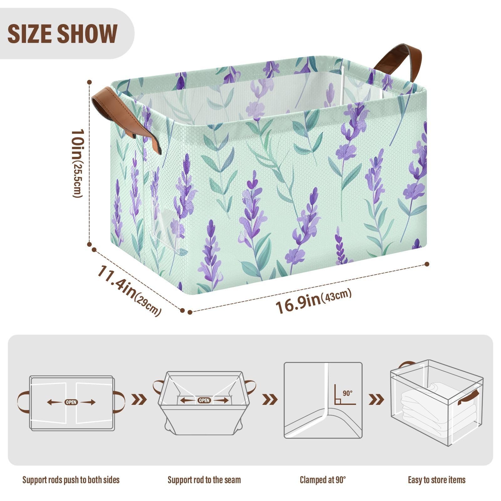 Foldable Storage Bins with Handles - 2 Pack Lavender Purple Fabric Shelves & Cubes (16.9
