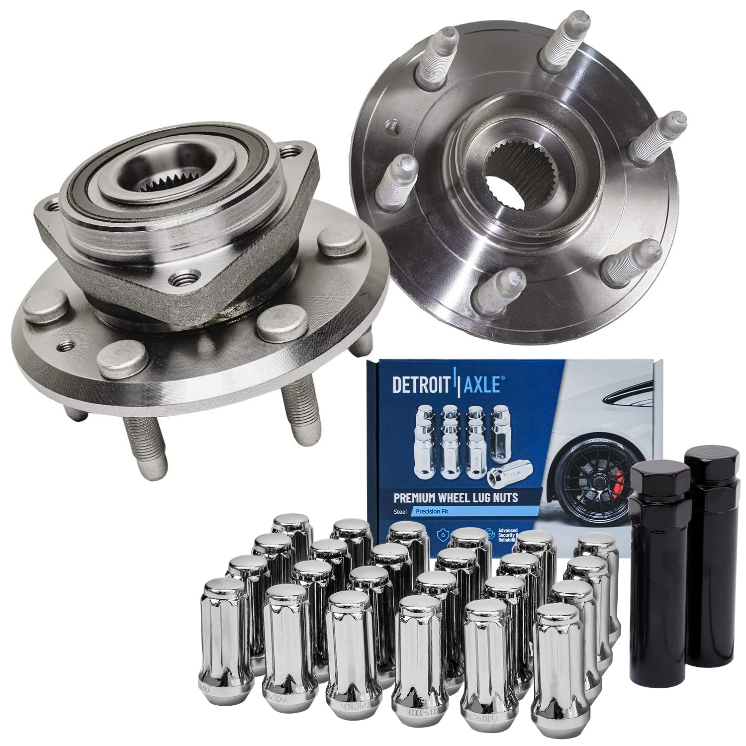 Detroit Axle Wheel Bearing Hub Kit - Compatible with Buick Enclave, Chevrolet Traverse, GMC Acadia, Saturn Outlook - Front & Rear Wheel Bearing Replacement with Lug Nuts & Socket Keys - Perfect for DIY Auto Repair & Maintenance