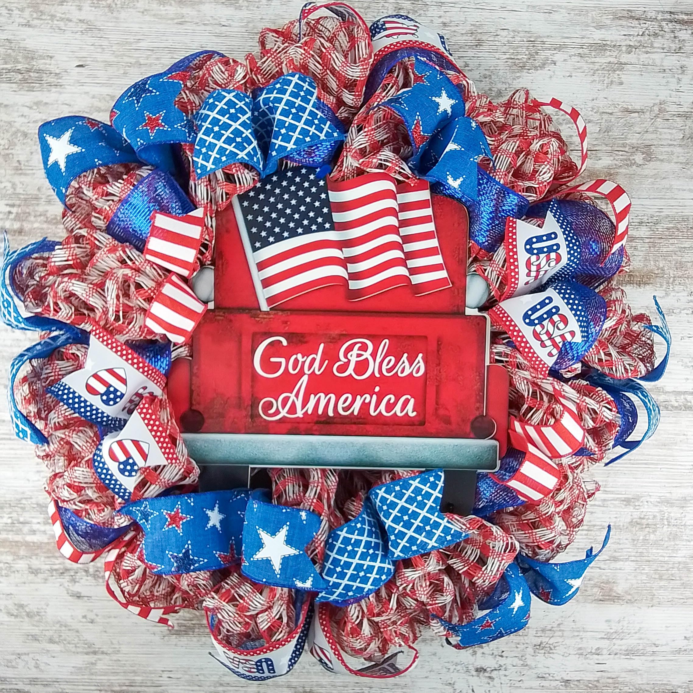 Patriotic Wreath with American Flag - Independence Day & Memorial Day Decor for Front Door, Wall, Home - Perfect for 4th of July, Veterans Day, and Patriotic Holidays