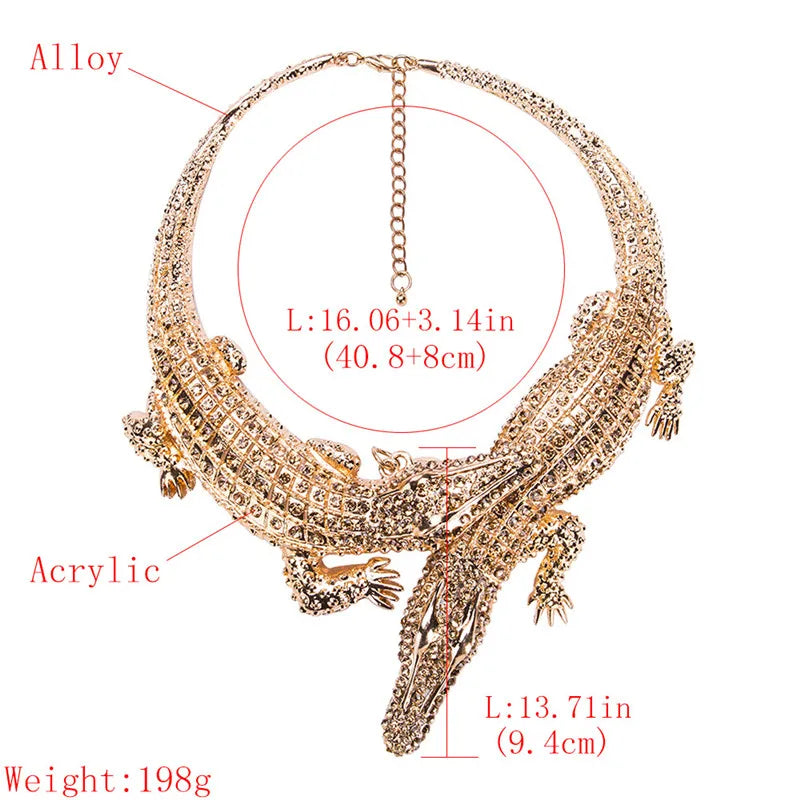 Exaggerated Punk Crystal Crocodile Necklace for Women - Trendy Statement Collar Jewelry with Full Rhinestones - Perfect for Gothic Fashion, Night Out, and Punk Style Accessories