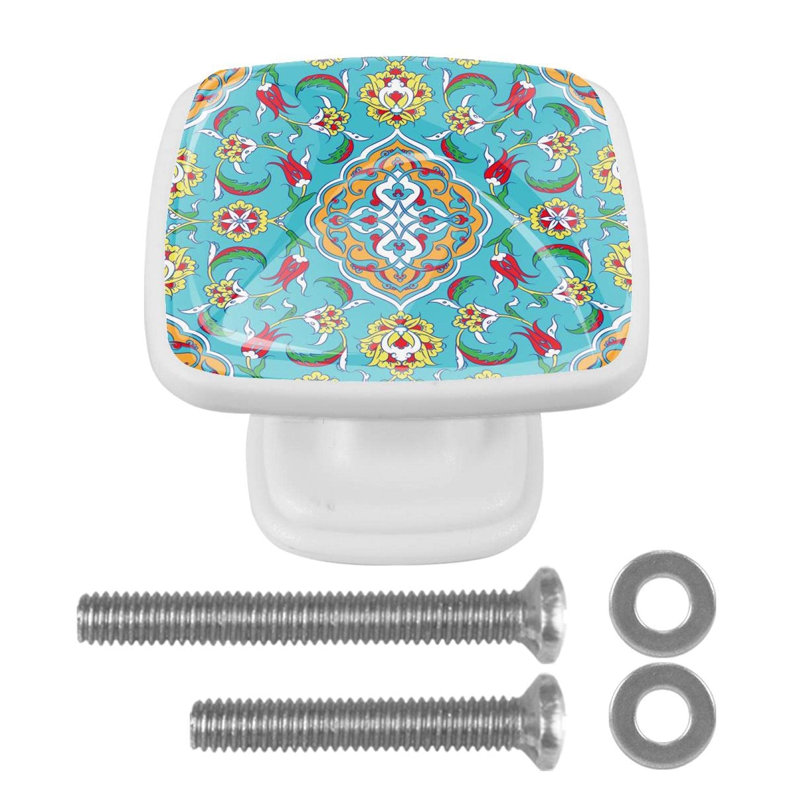 Vintage Floral Ceramic Cabinet Knobs - 1.18 Inch Round Drawer Pulls - 4 Pack Kitchen Cabinet Hardware for Cabinets, Dressers & Furniture (Flower Design)