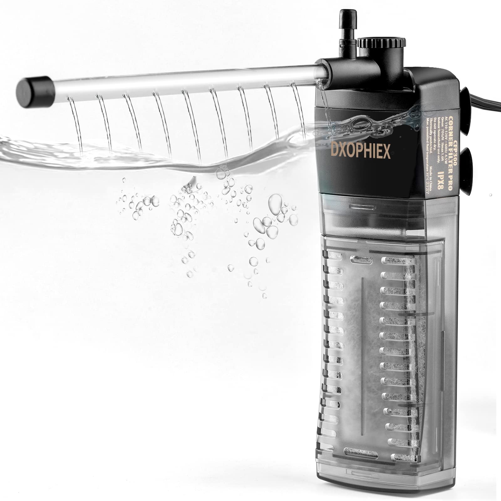 DXOPHIEX Submersible Aquarium Filter for 5-12 Gallon Fish & Turtle Tanks - Adjustable Flow for Clean Water