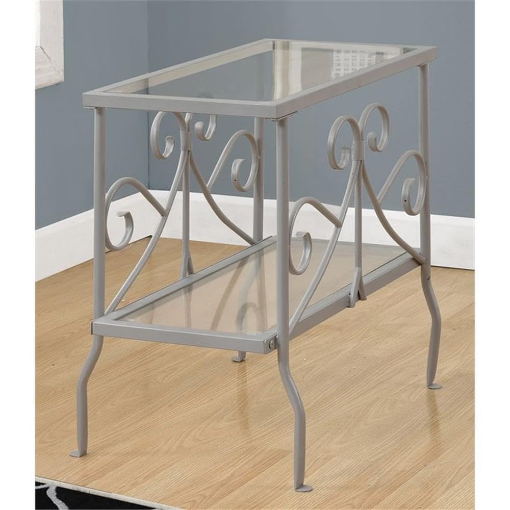 Silver Metal & Glass Top Accent End Tables - Set of 2 Modern Side Tables for Living Room, Bedroom & Office Decor