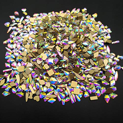 100Pcs Rhinestone Nail Art Decorations - Flat Gold Bottom AB Crystal Glass Stones for DIY Nails (6X10mm Rhombus Shape) | Perfect for Nail Salon, Home Manicure & Party Glam Makeup