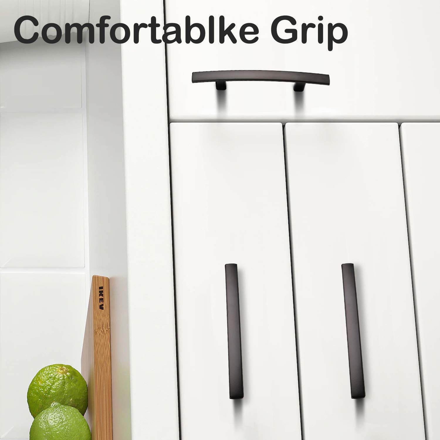 5 Pack Black Modern Curved Cabinet Handles - 3 Inch Hole Center Dresser Drawer Pulls - Kitchen & Wardrobe Hardware for Cabinets, Cupboards & Furniture (Perfect for Home Renovation & DIY Projects)