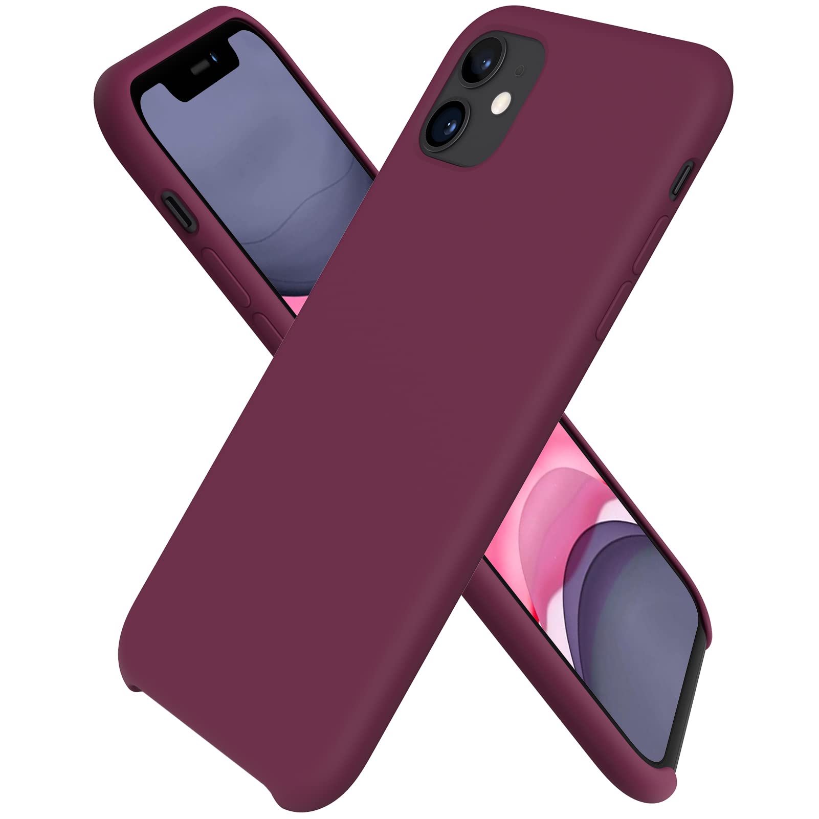 ORNARTO Liquid Silicone Case for iPhone 11 (6.1 inch) - Slim Soft Gel Rubber Phone Cover with Open Bottom Design - Wine Red - Perfect for Daily Protection & Stylish Look