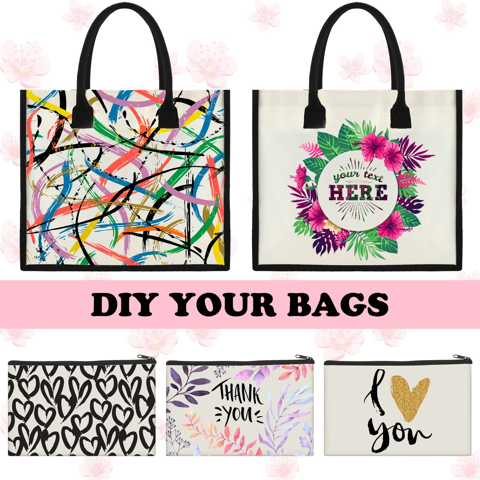 16 Pack Blank Canvas Tote Bags with Makeup Pouch - Customizable Initial Beach Totes for Women, Travel, Bridesmaid Gifts, Wedding & Birthday - Perfect for Shopping, Beach Trips and Daily Use
