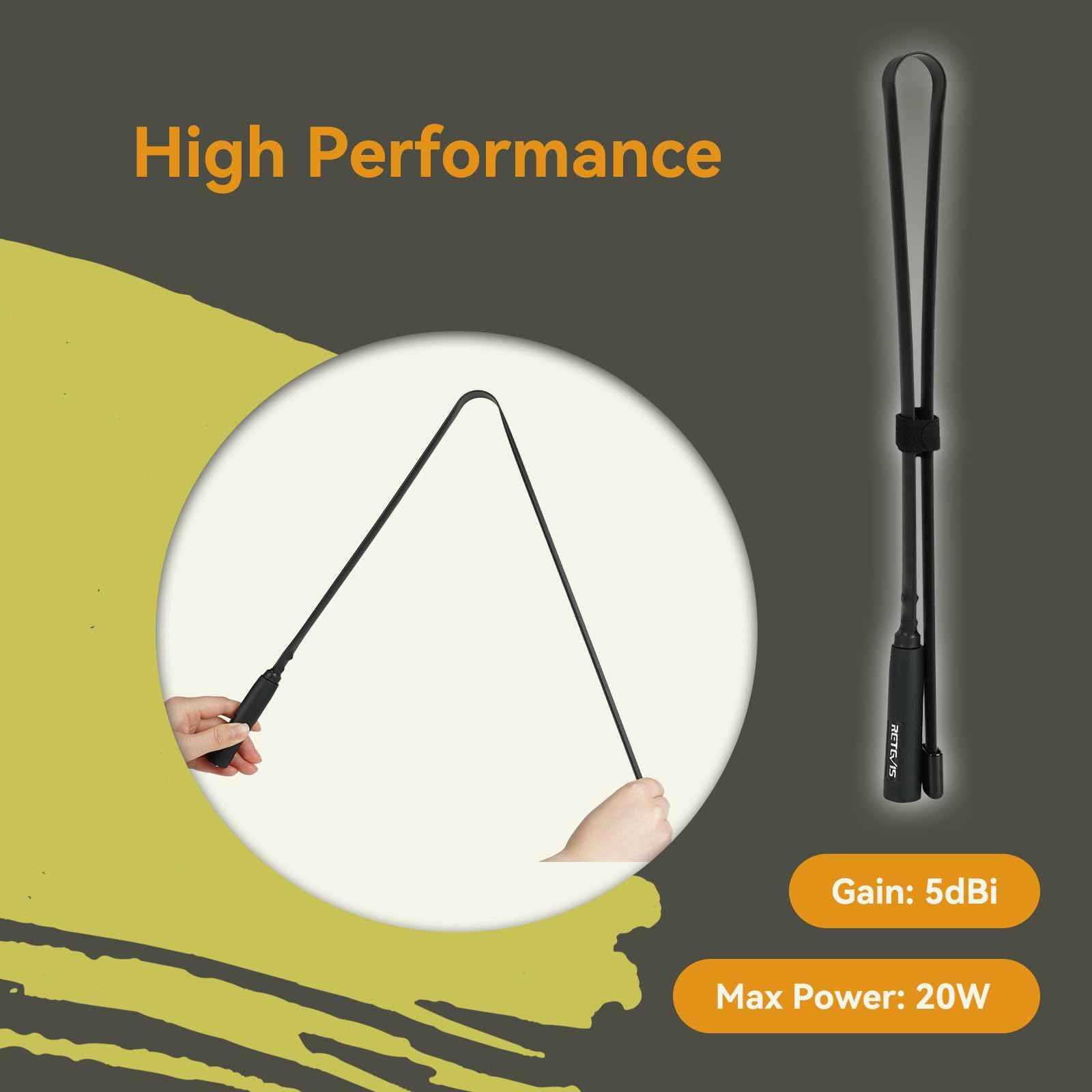 Retevis HA02 Foldable Tactical Antenna SMA-M Dual Band UHF VHF for Retevis RT1 RT3 RT3S RT83 RT85 RT87 & Baofeng UV-3R Walkie Talkies - Portable 2-Way Radio Antenna for Outdoor Adventures, Camping, Hiking and Emergency Communication (1PC)