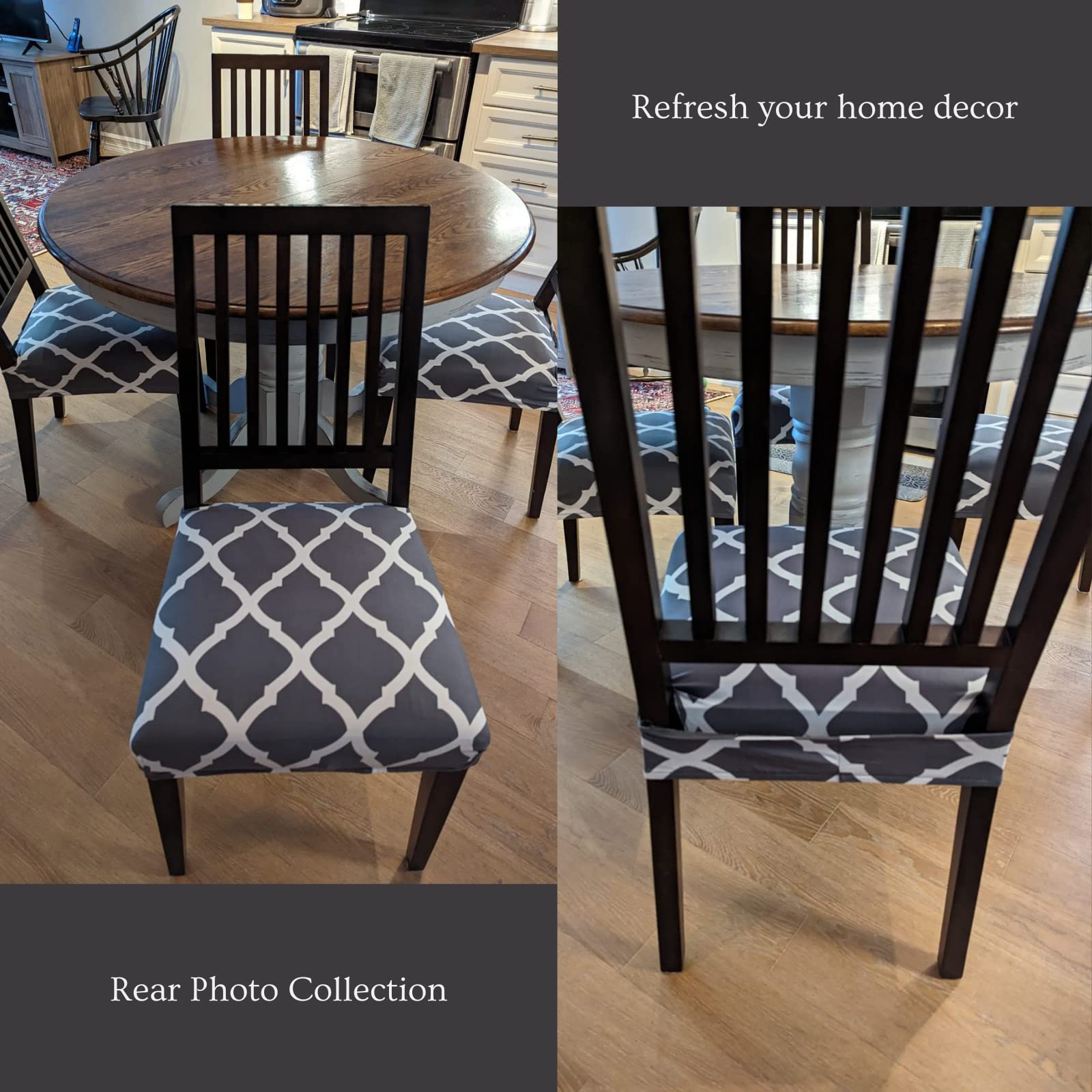 Stretch Dining Chair Seat Covers Set of 4 - Soft Removable Washable Chair Slipcovers for Kitchen & Dining Room - Universal Fit Protector (Rear-Covered, Grey) - Perfect for Home, Office, Restaurant & Party Decor