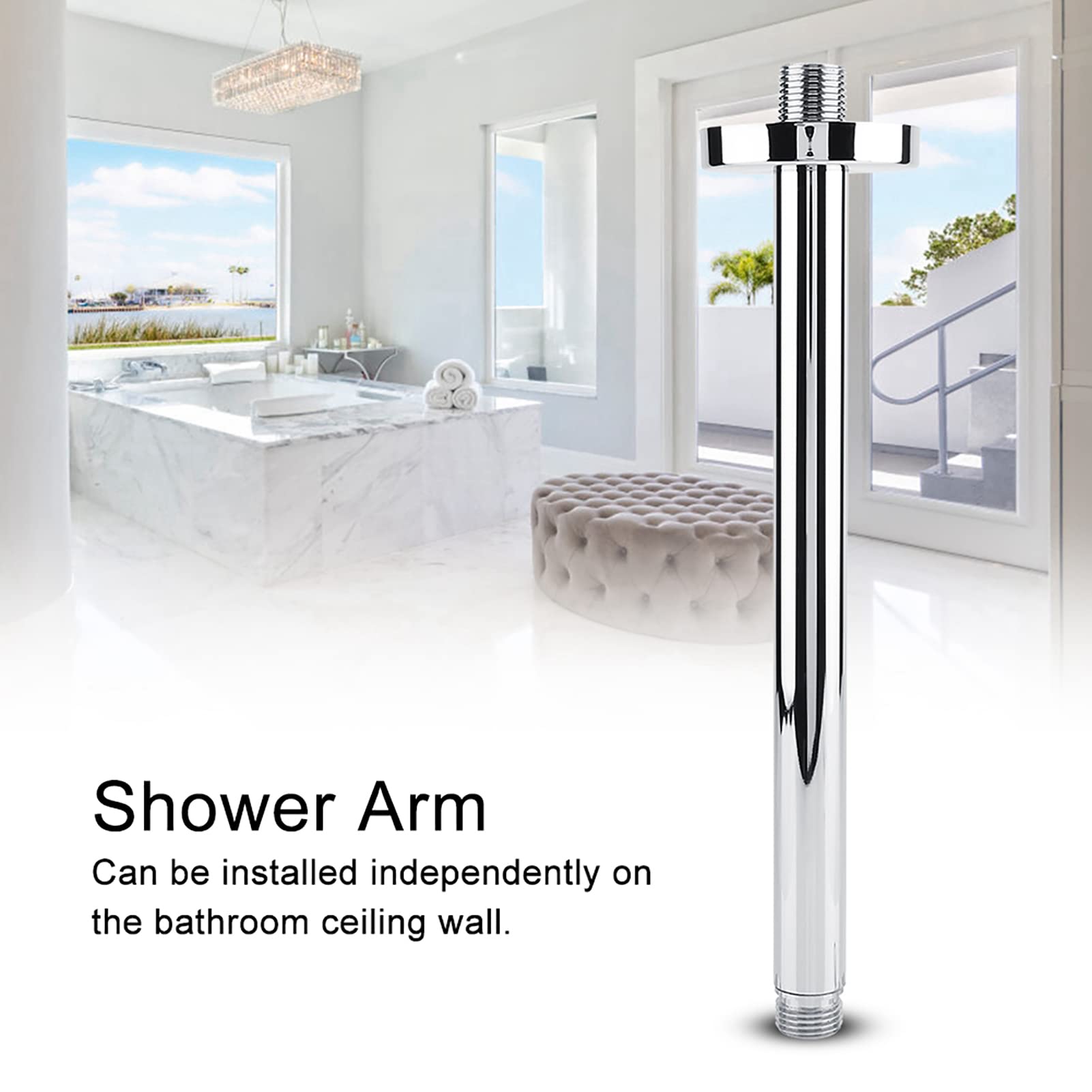 Stainless Steel Shower Arm - 12 Inch Wall Mount for Bathroom Shower - Perfect for Ceiling & Extension Use