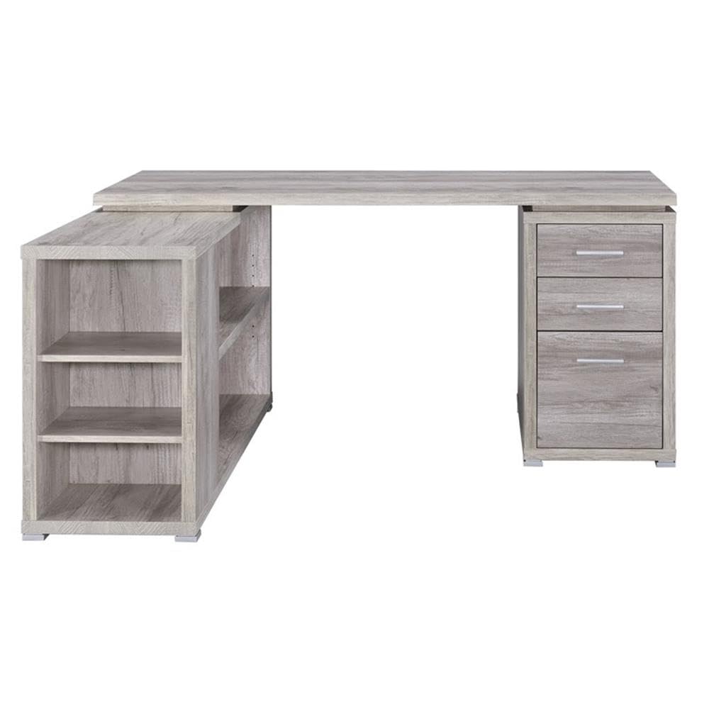 L-Shaped Desk and Office Chair Set in Gray Driftwood/Ecru - Home Square 2-Piece Home Office Furniture for Small Spaces, Gaming & Remote Work