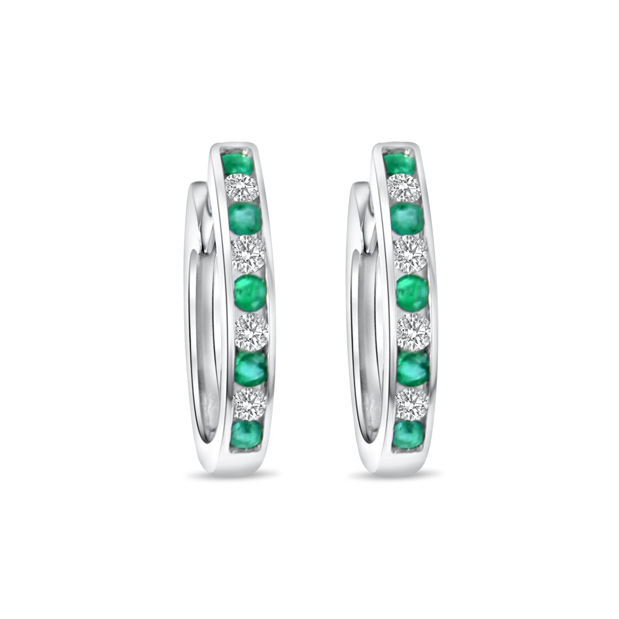 14K White Gold Emerald and Diamond Hoop Earrings 0.51cttw - Elegant Dangle Earrings for Women, Perfect for Weddings, Parties & Special Occasions