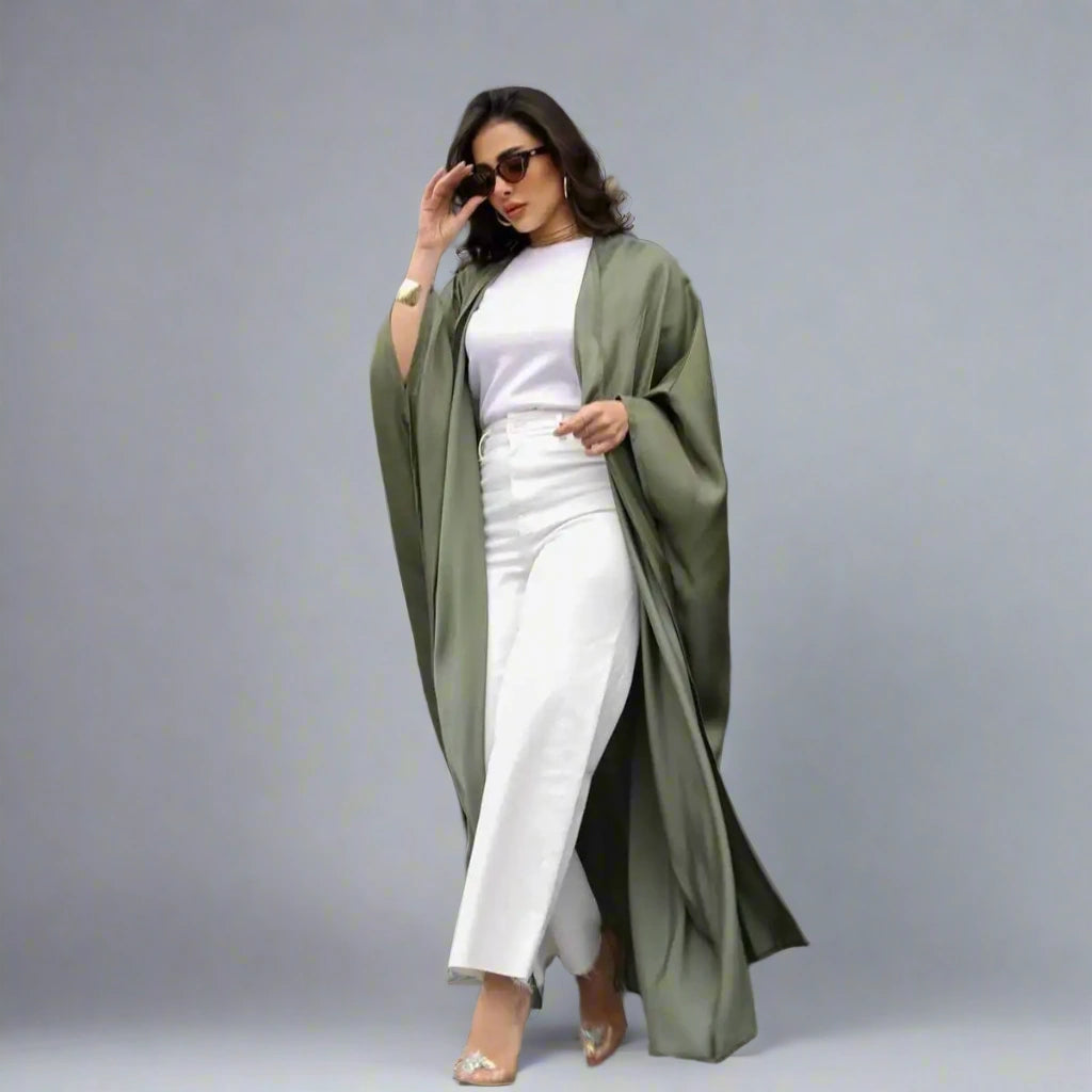 Modest Fashion Batwing Sleeve Farasha Cardigan Open Abaya Dress for Women - Elegant Muslim Prayer Dress & Casual Outerwear for Daily Wear, Special Occasions & Mosque Visits