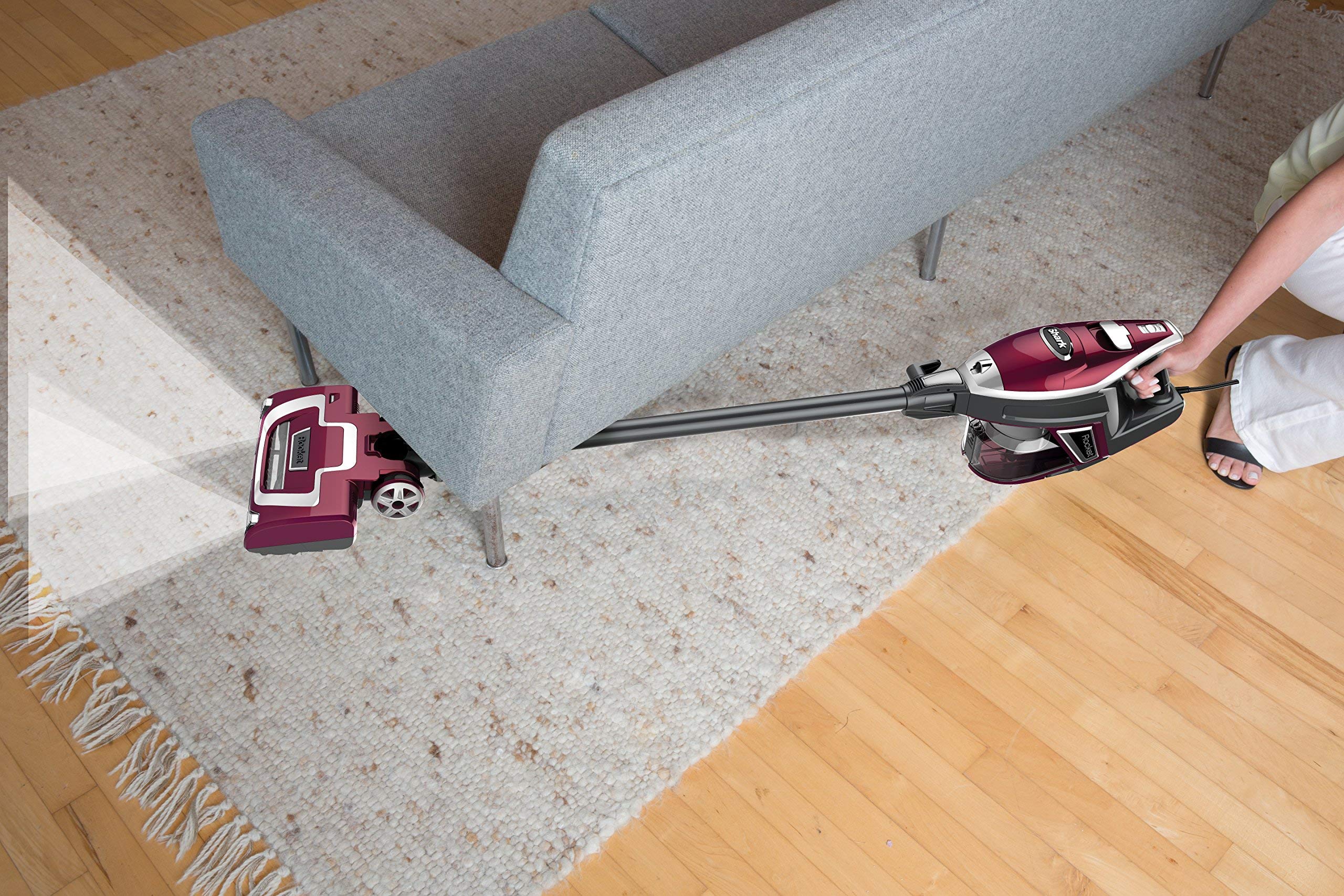 Shark HV322 Rocket Deluxe Pro Corded Stick Vacuum Cleaner with LED Headlights | XL Dust Cup & Lightweight Design | Powerful Pet Hair Removal | Converts to Handheld Vacuum with Pet Tools | Bordeaux/Silver | Ideal for Hardwood Floors, Carpets & Pet Owners
