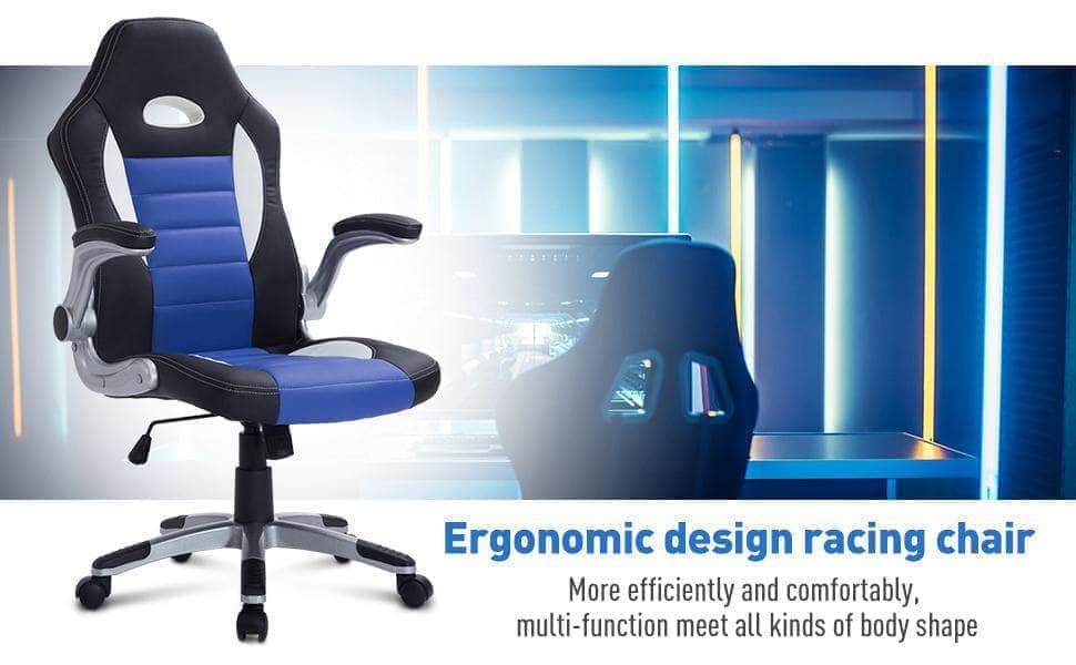 Premium Racing Style Office Gaming Chair - Ergonomic Swivel & Adjustable Armrest - PU Leather Executive Desk Chair for Home & Work - Available in Black & Red (Perfect for Gamers & Remote Workers)