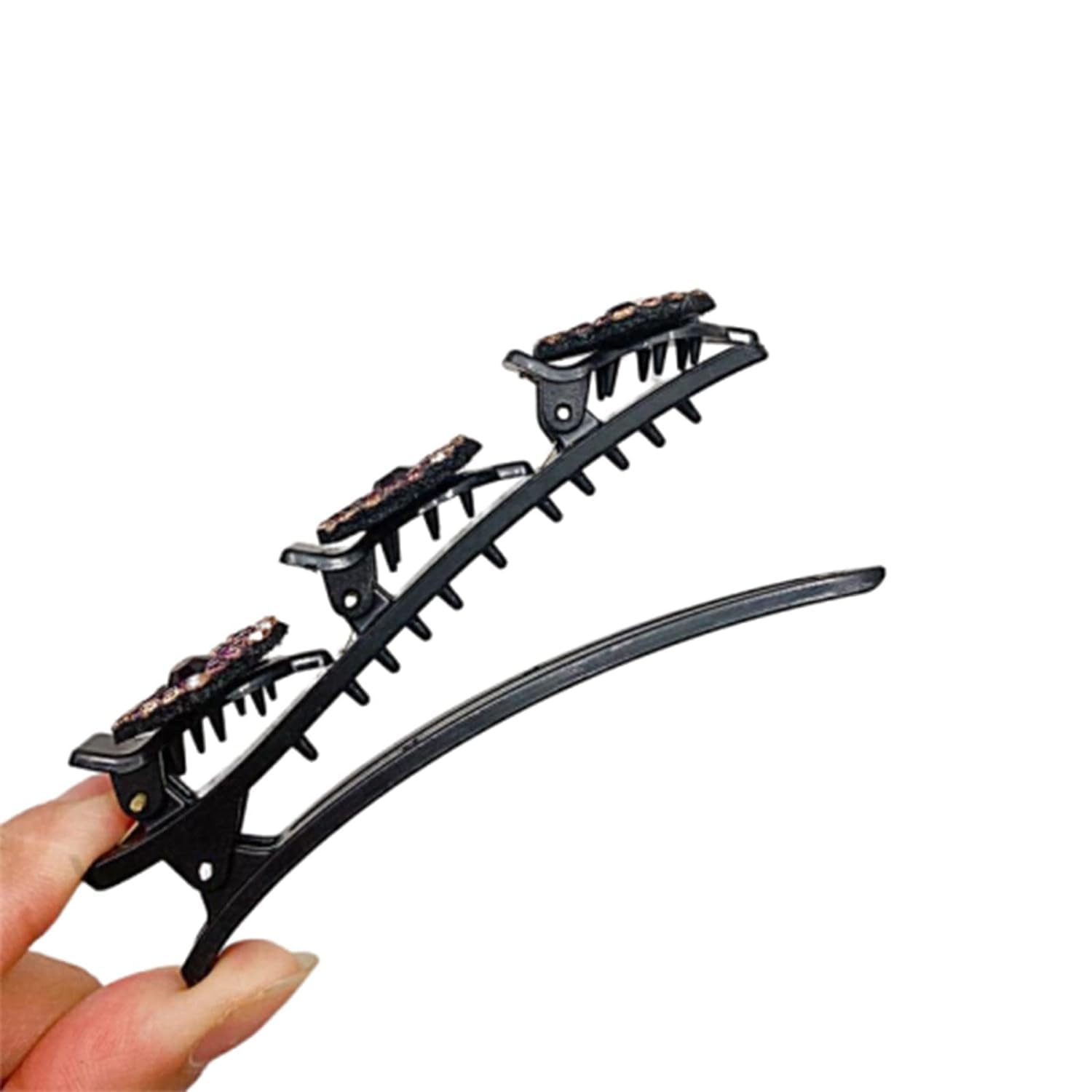 Black Double Layer Alligator Hair Clips - Korean Style Sparkling Crystal Rhinestone Braided Hair Accessories for Women & Girls (4PCS) - Perfect for Parties, Weddings & Everyday Styling