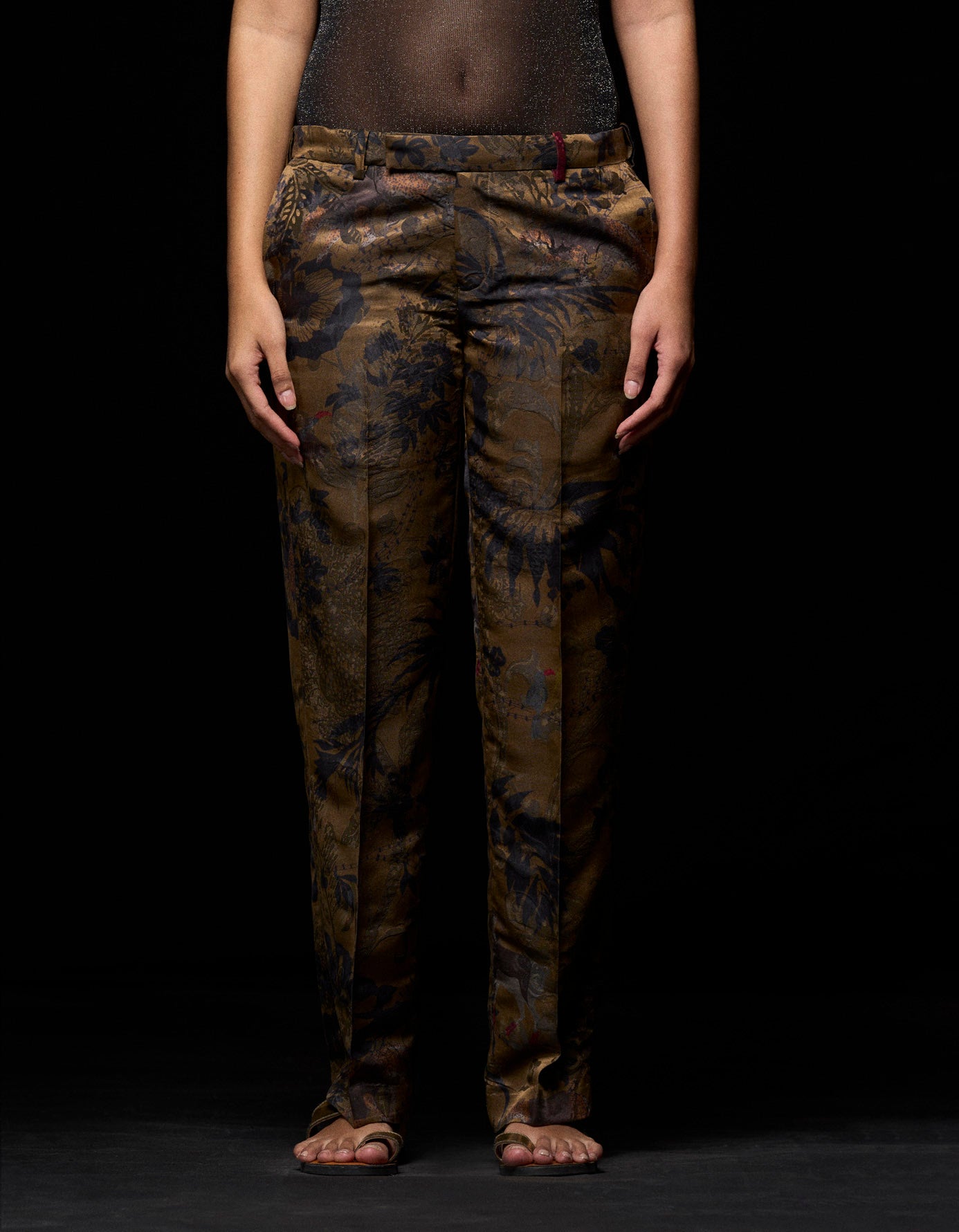 Straight Fit Silk Damask Trousers in Beige - Elegant Formal Pants for Business & Evening Occasions