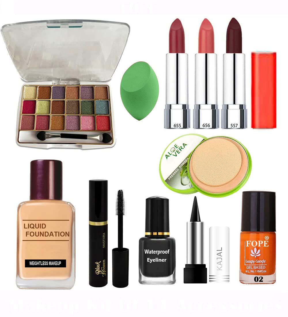 Fope Complete Travel Makeup Kit for Women & Girls - 15 Piece Cosmetic Set with Mirror & Brushes (S19K04A2007) | Perfect for Vacation, Business Trips & On-the-Go Touch Ups