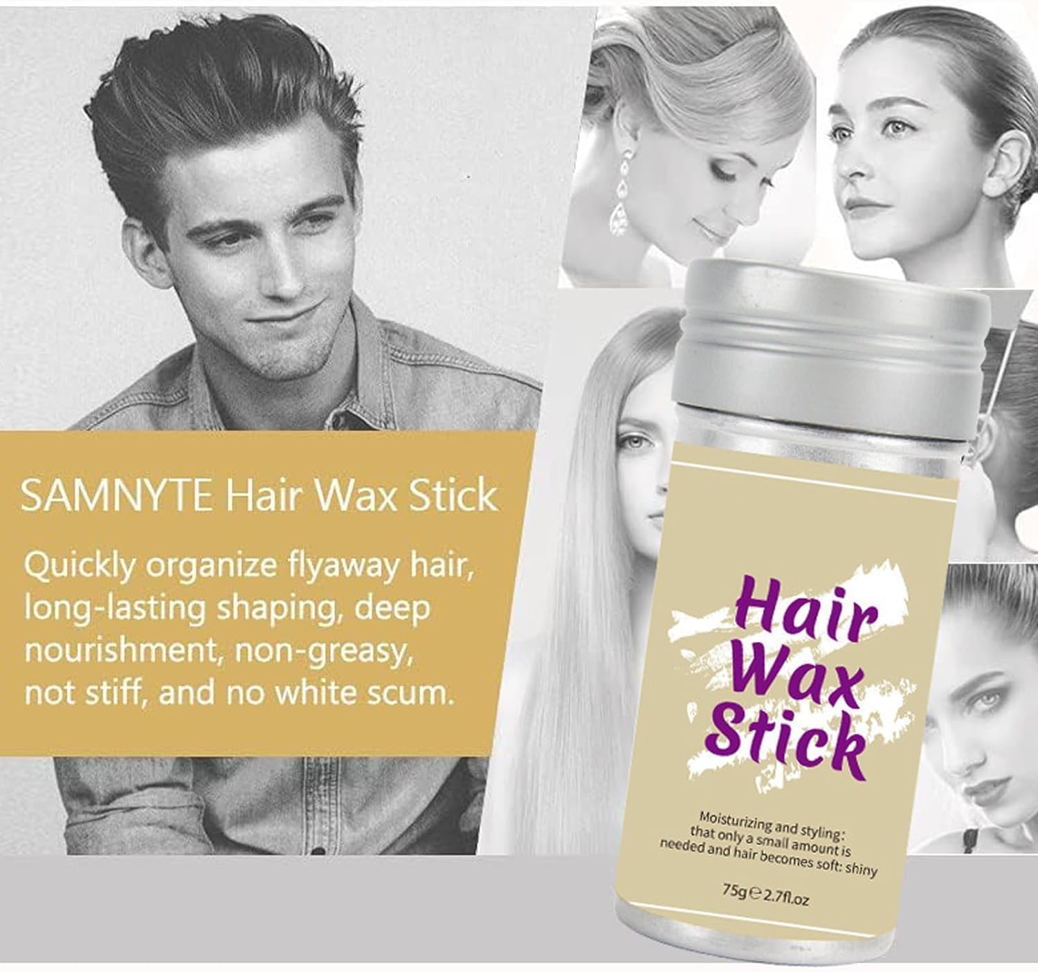 Hair Wax Stick for Flyaways & Styling - Hair Bun Maker & Slick Pomade for Women, Men & Kids - Strong Hold Hair Gel for Smooth Looks - Perfect for School, Parties & Daily Hairstyling