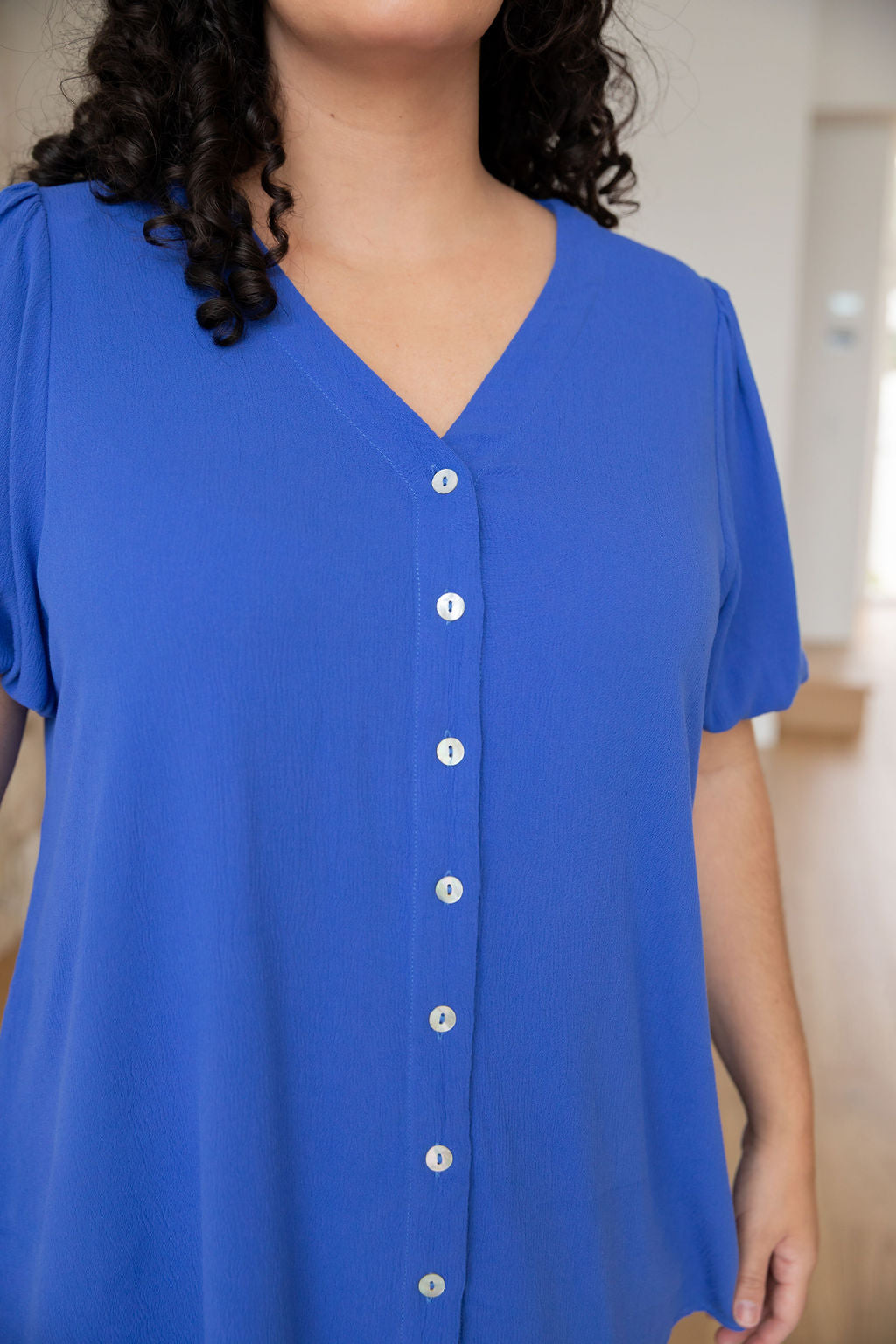 Winona Women's Short Sleeve Blouse - Cobalt Blue Casual Top for Work & Everyday Wear | Office Outfits & Weekend Style