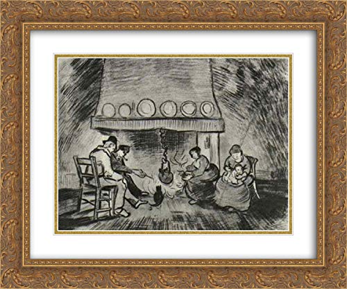 Vincent van Gogh Farm Interior with Figures by Fireside - 24x20 Gold Ornate Framed Museum Art Print - Perfect for Living Room, Bedroom or Office Wall Decor
