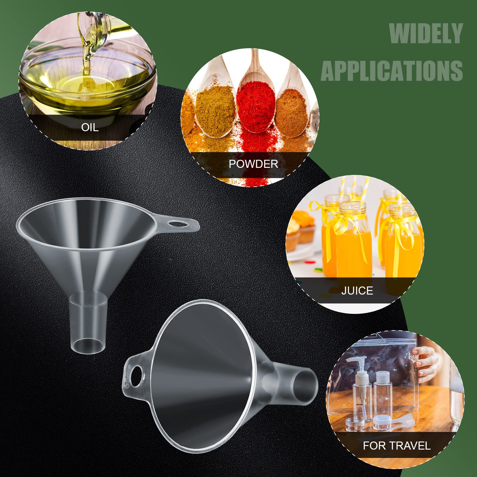 4 Pack Small Plastic Funnels - 2.56 Inch Clear Wide Mouth for Filling Water, Powder, Essential Oils & Perfumes - Perfect for Kitchen, Bathroom, Garage & DIY Projects