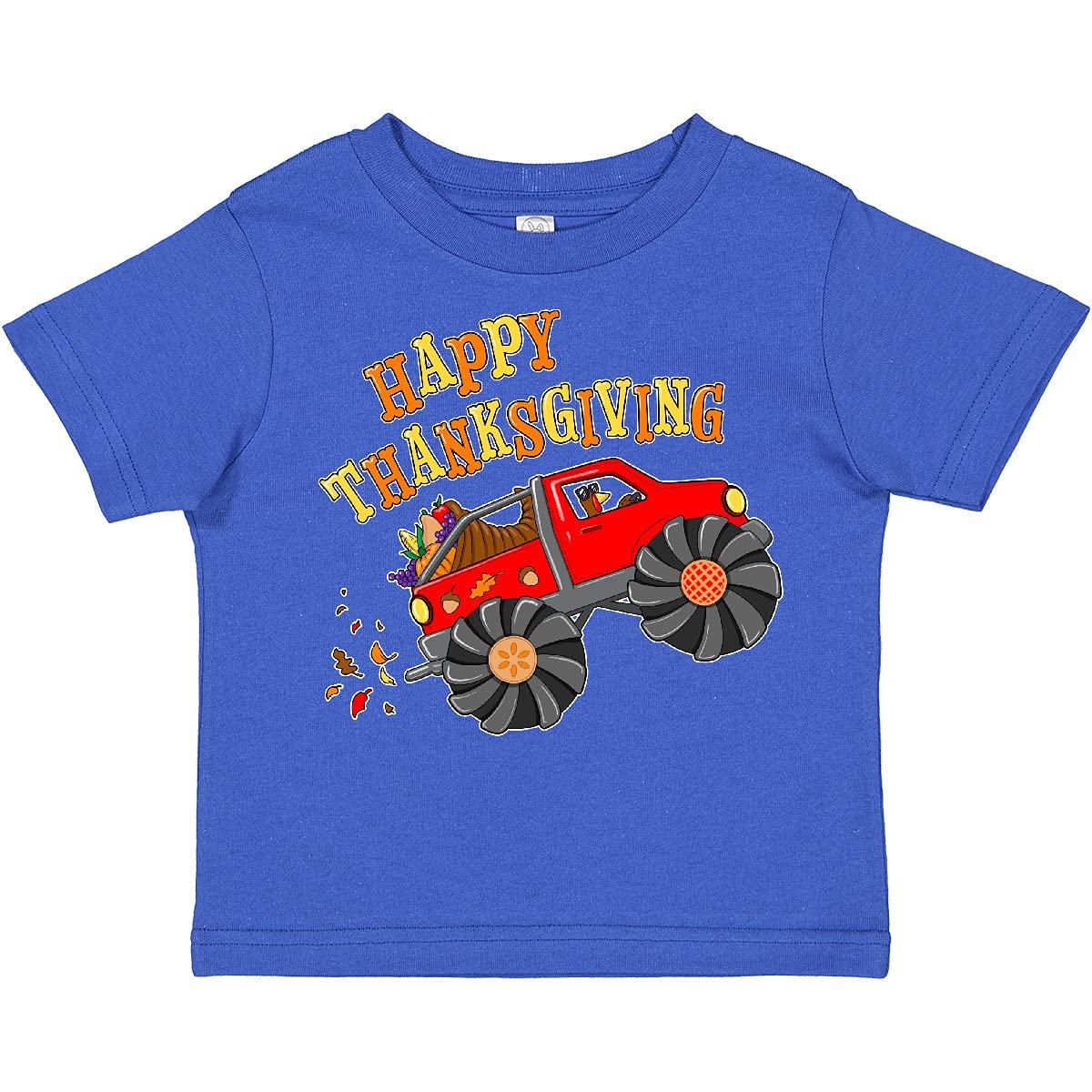 Inktastic Happy Thanksgiving Monster Truck with Turkey and Food Toddler T-Shirt - Cute Holiday Outfit for Kids, Thanksgiving Family Gathering & Festive Party Wear