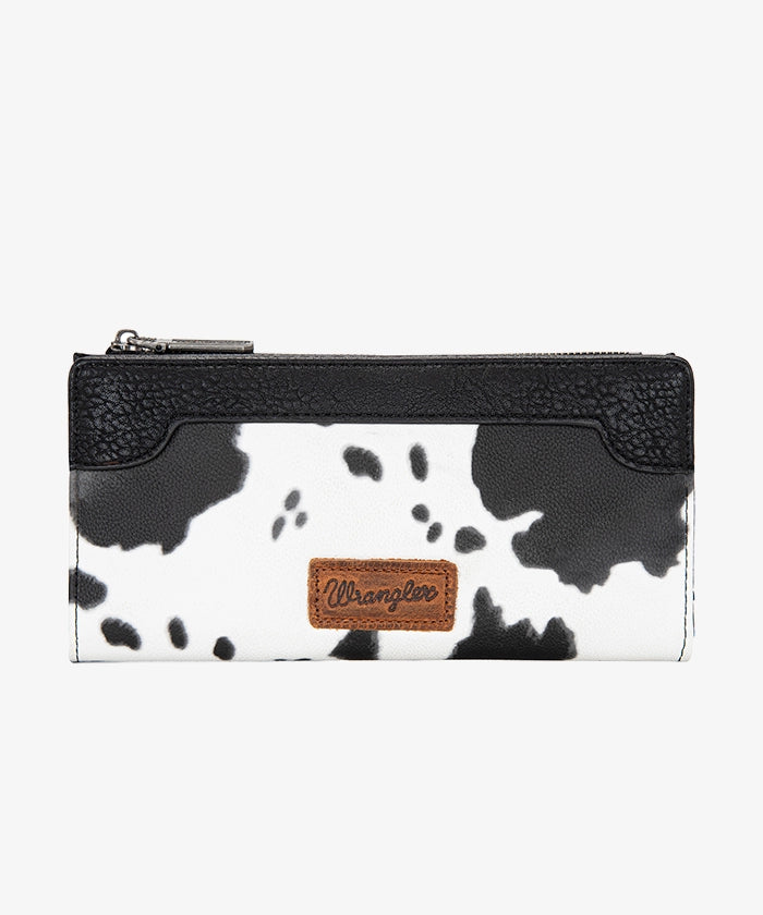 Wrangler Cow Print Zip Wallet for Men & Women - Stylish Leather Bifold Wallet with RFID Protection - Perfect for Travel, Work & Everyday Use