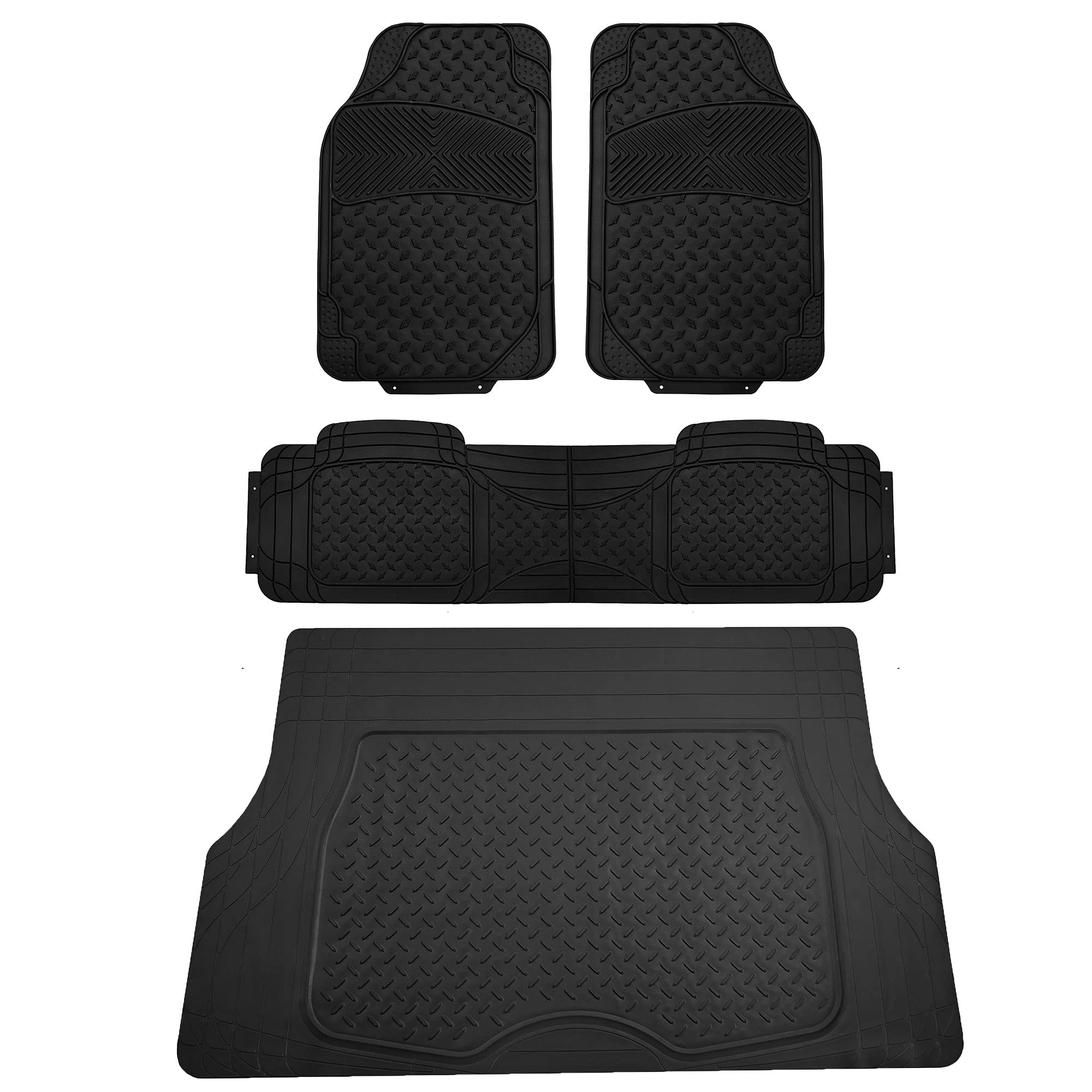 Premium All-Weather Car Floor Mats & Cargo Liner Set - Universal Fit for Cars, Trucks & SUVs | FH Group Semi-Custom Trimmable Liners | Durable Protection for Rain, Snow & Mud | Perfect for Daily Commute, Road Trips & Family Adventures (Black)
