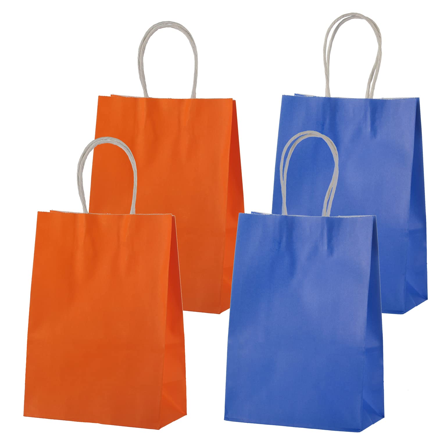 Eco-Friendly Kraft Paper Gift Bags with Handles - 8.3x5.9x3.2 Inch Small Party Favor Bags (16-Pack, Orange & Blue) - Perfect for Birthday Parties, Baby Showers & Wedding Favors