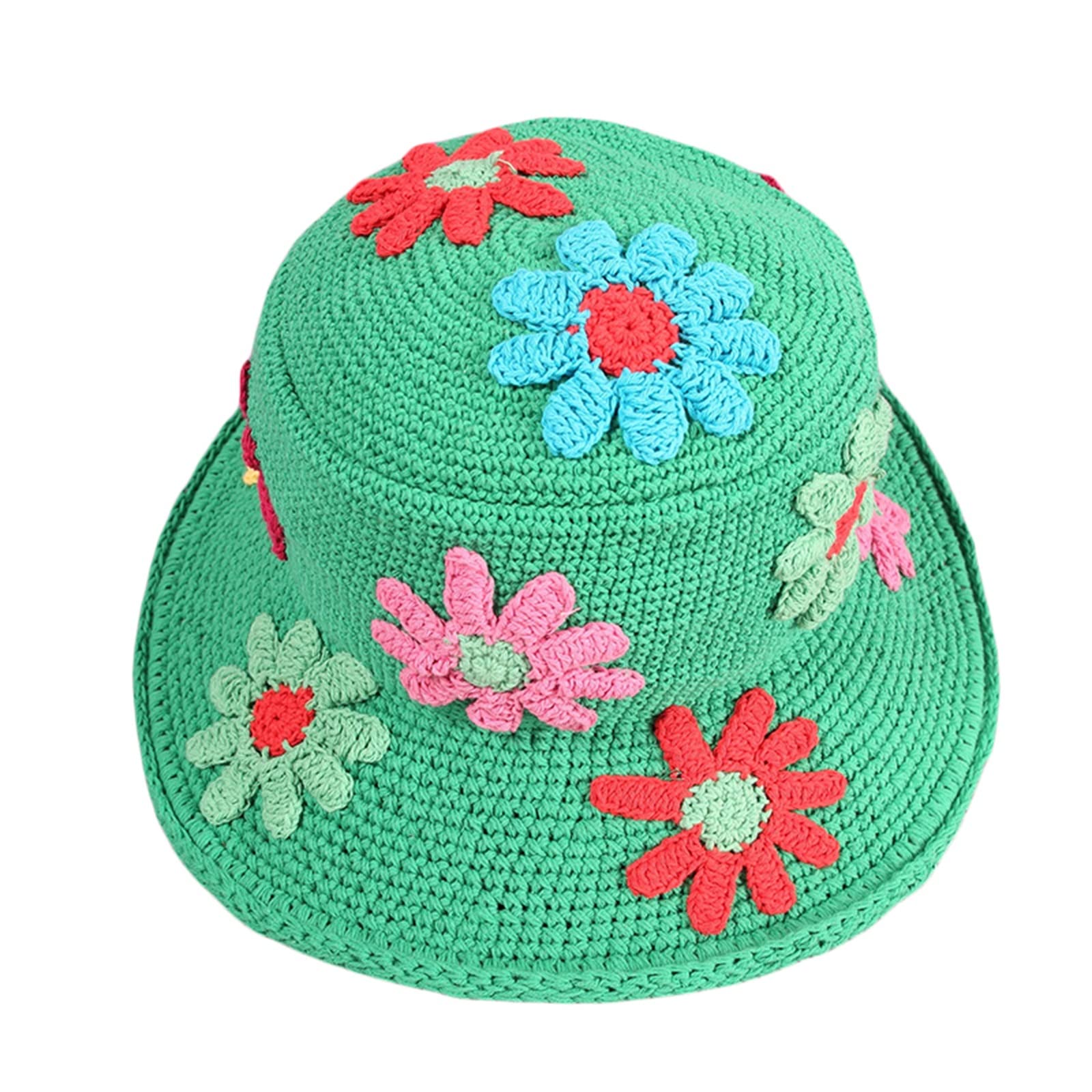 Women's Floral Knitted Bucket Hat - Foldable Wide Brim Crochet Fisherman Sun Hat for Summer Beach, Outdoor & Travel | Stylish UV Protection Headwear for Women