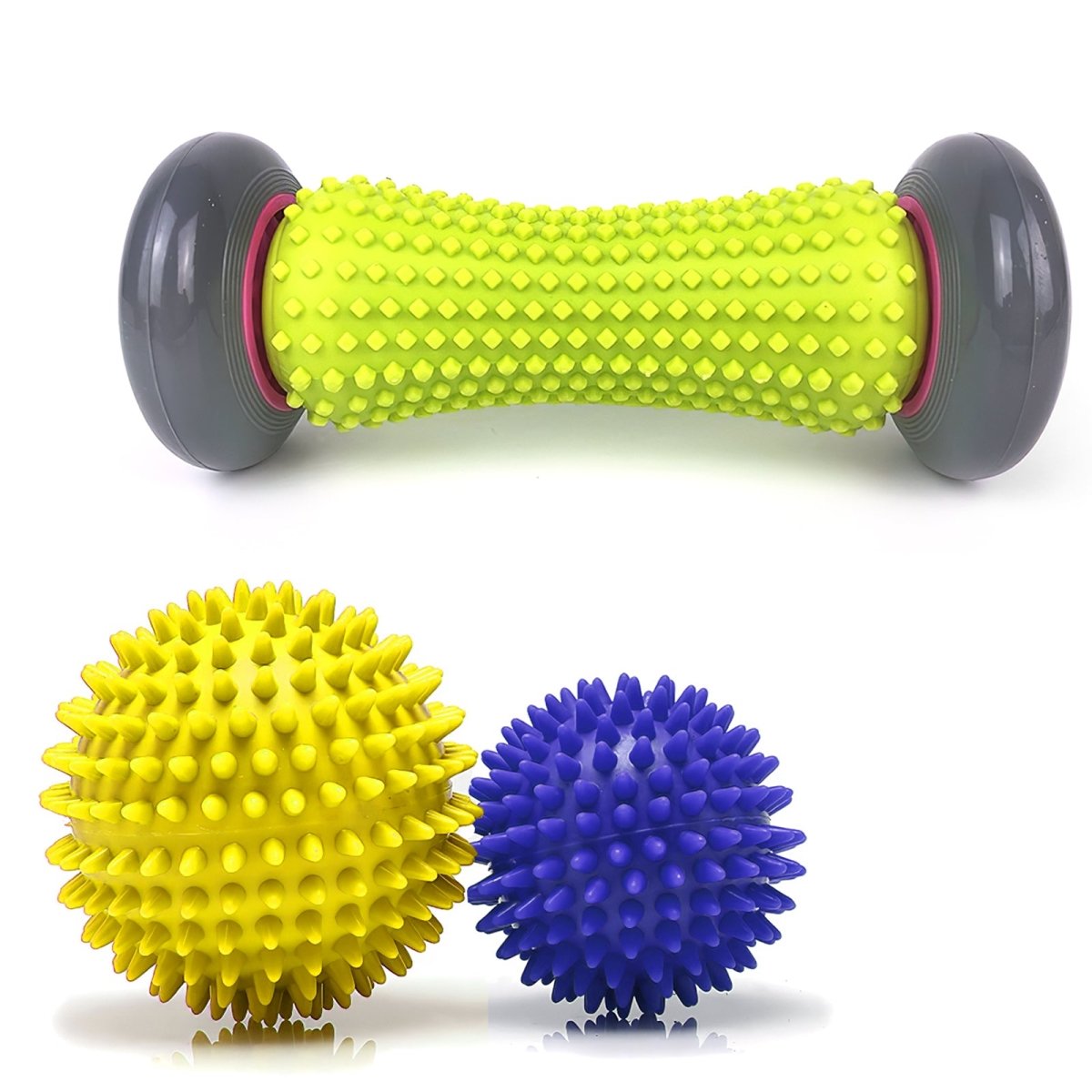 3-Piece Massage Ball Set - 1 Foam Roller & 2 Spiky Balls for Deep Tissue Therapy, Muscle Recovery, Yoga & Fitness Pain Relief