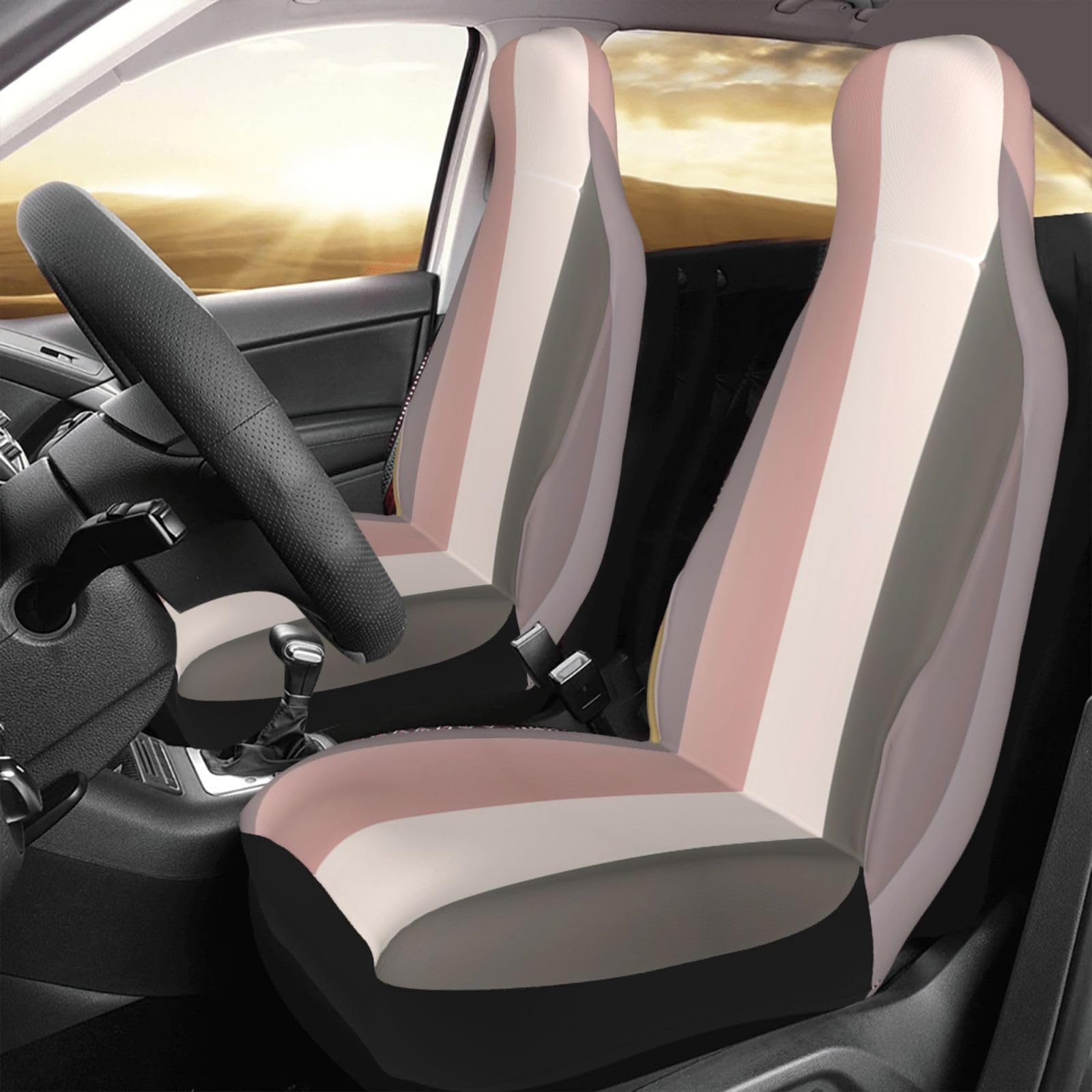 ZYVIA Double Protection High-Elasticity Polyester Car Seat Covers Set of 2 - Universal Fit for Cars, SUVs, Trucks & Vans | Warm Rustic Colors | Durable & Comfortable for Daily Commute, Road Trips & Family Travel