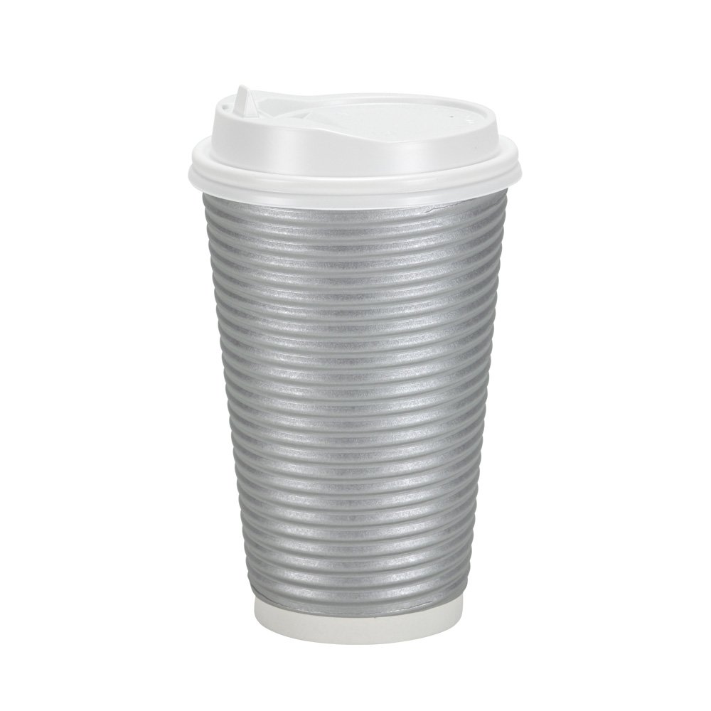 Nicole Home Collection 16 oz Double-Walled Insulated Ripple Paper Coffee Cups with Lids - Silver (Pack of 30) | Hot Beverage Travel Mug for Coffee, Tea, Hot Chocolate | Perfect for Office, Cafes, and On-the-Go Use
