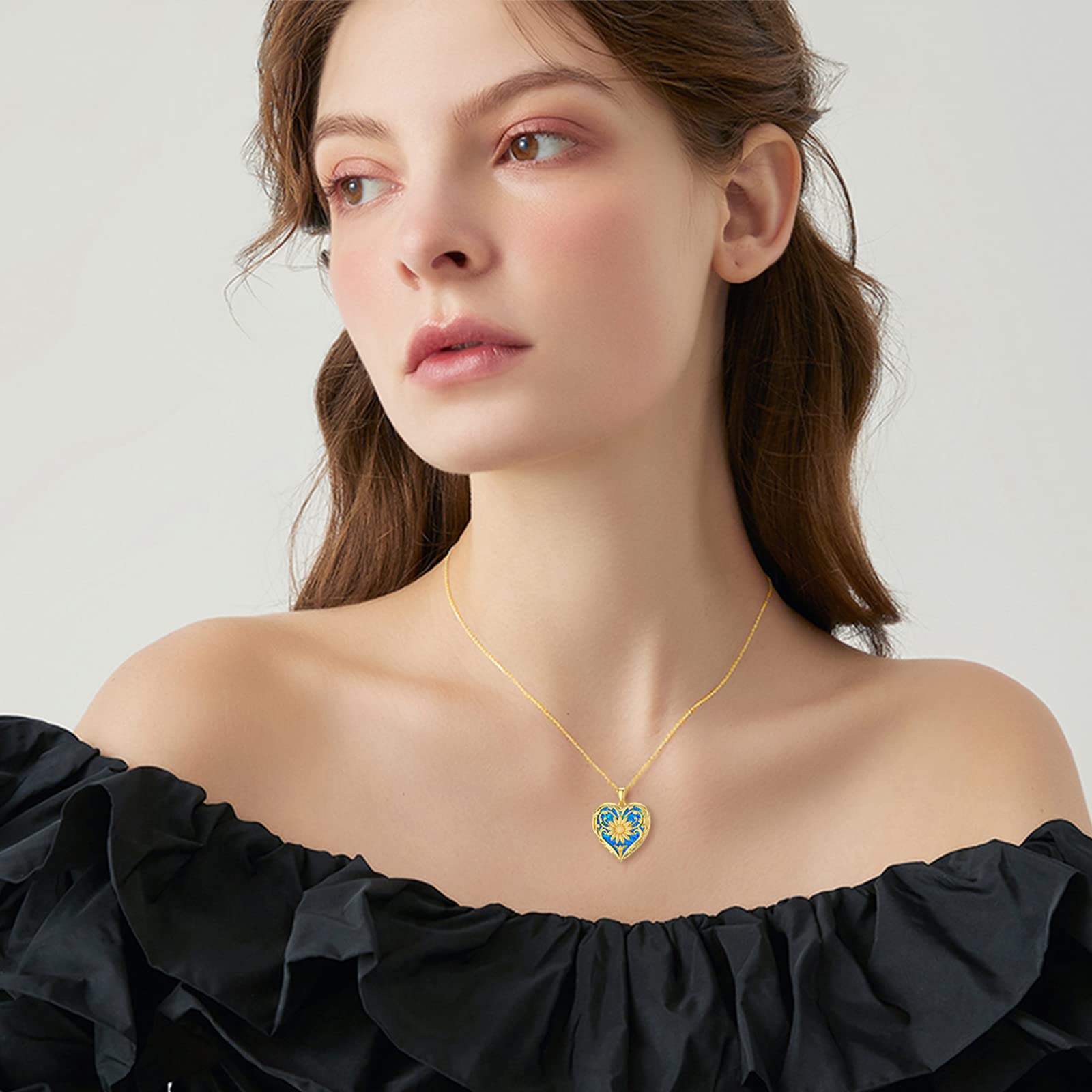 SOULMEET Personalized Heart Locket Necklace - Sunflower Design with Opal, Abalone, Pearl Shell & Malachite - Holds Photos - Silver & Gold Jewelry Gift for Women - Perfect for Anniversaries, Birthdays & Mother's Day Gifts
