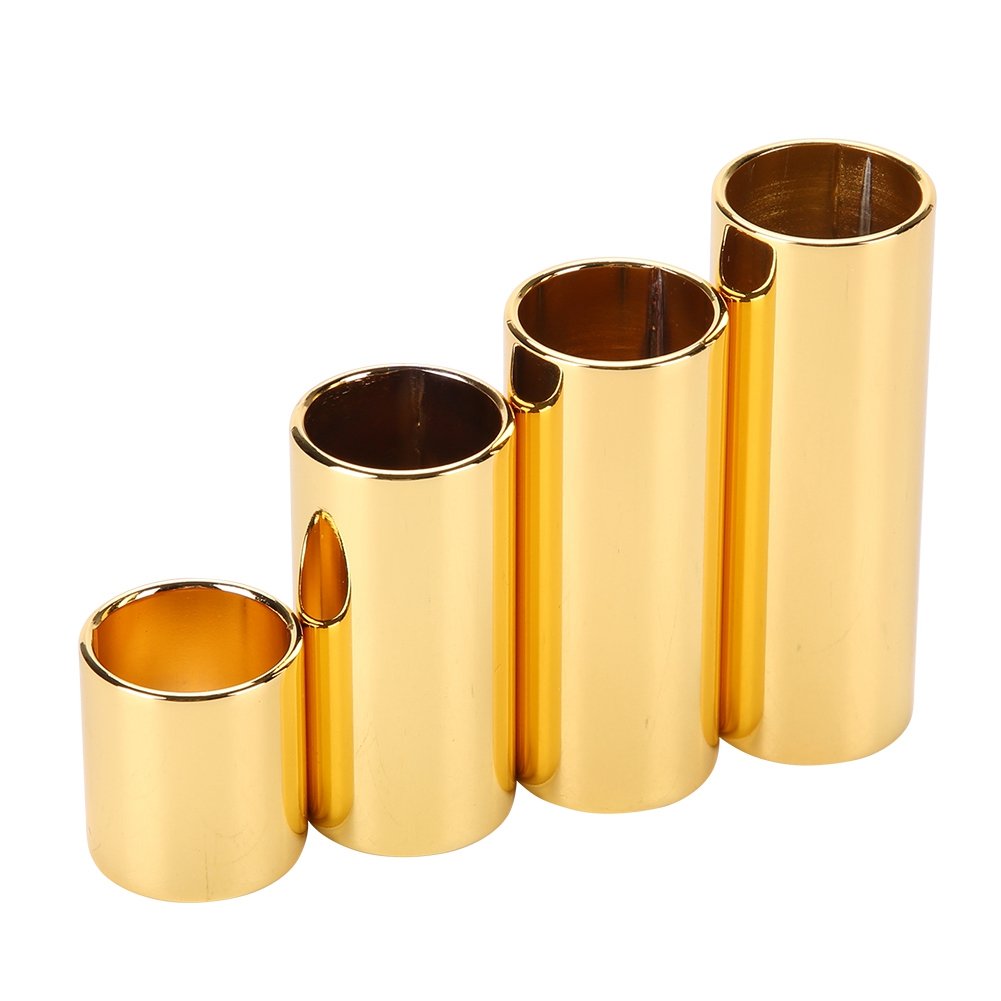 4-Piece Metal Slide Bar Set - Gold String Slides for Electric Guitar - Perfect for Finger Knuckle Playing & Blues Solos