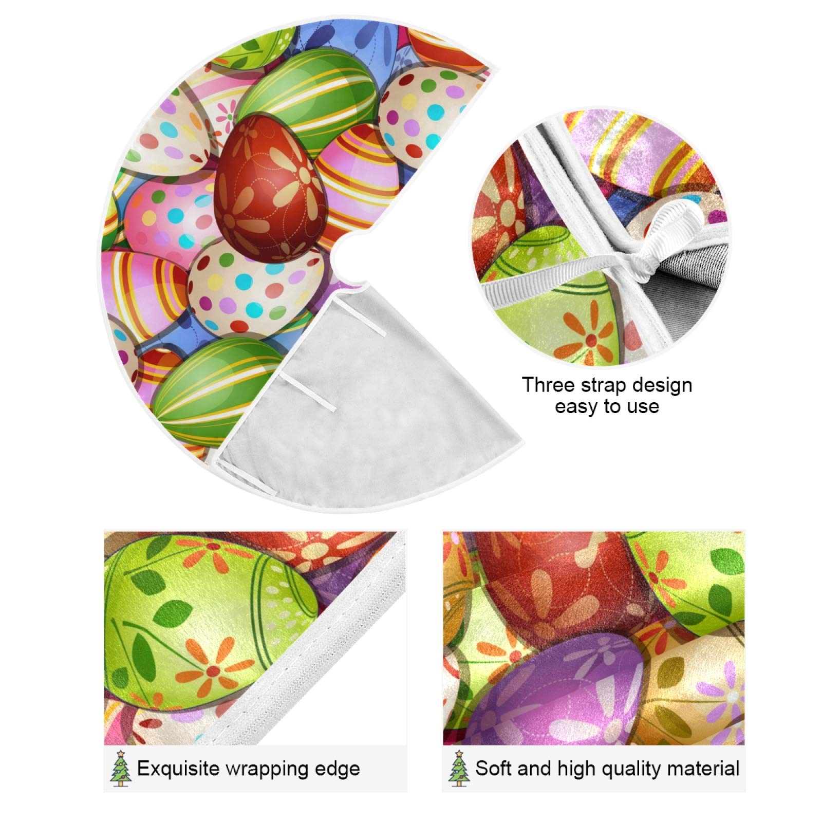 Qilmy 35.4 Inch Easter Christmas Tree Skirt - Beautiful Suede Holiday Decor with Easter Egg Design for Indoor & Outdoor Use - Perfect for Xmas Party, Home Decoration, and Festive Celebrations