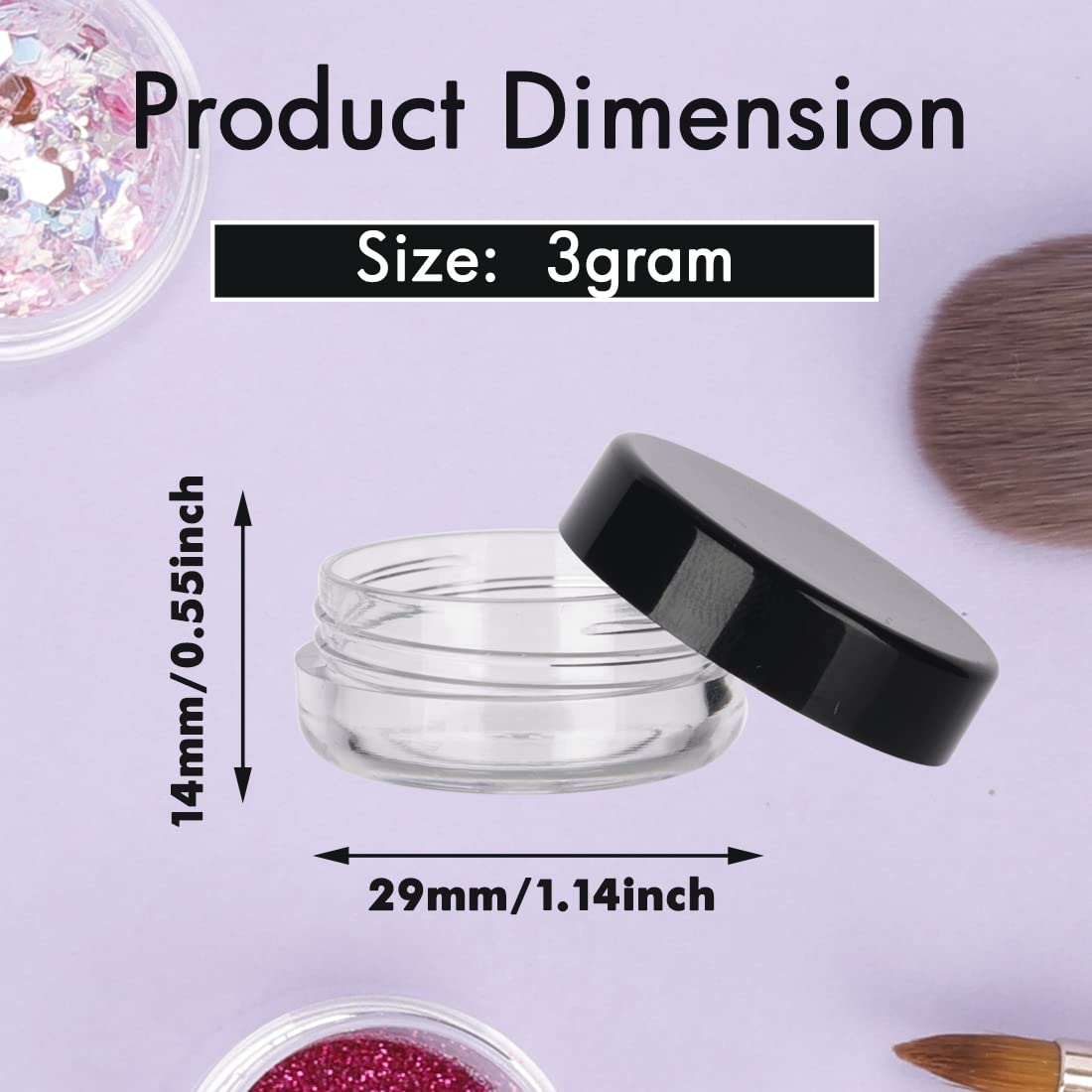 50 Pack 3 Gram Sample Jars with Lids - Small Empty Cosmetic Containers for Lip Balm, Travel Makeup, Skincare Samples - Includes Mini Spatulas & Labels - Perfect for DIY Beauty, Sample Distribution & Travel Organization