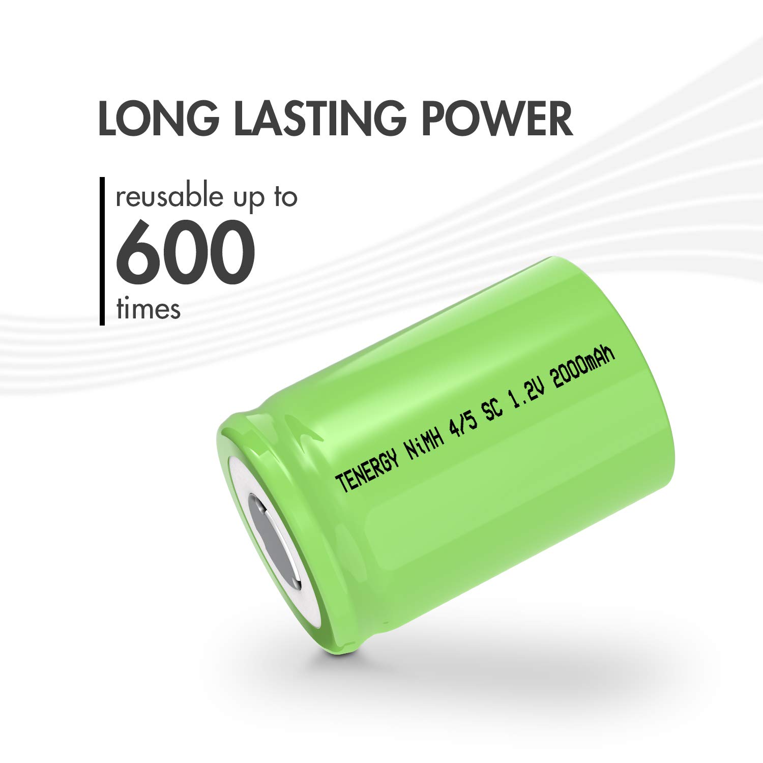 Tenergy 4/5 SubC 2000mAh NiMH Rechargeable Batteries 50 Pack - Flat Top High Capacity Batteries for RC Cars, Robotics, and Industrial Equipment