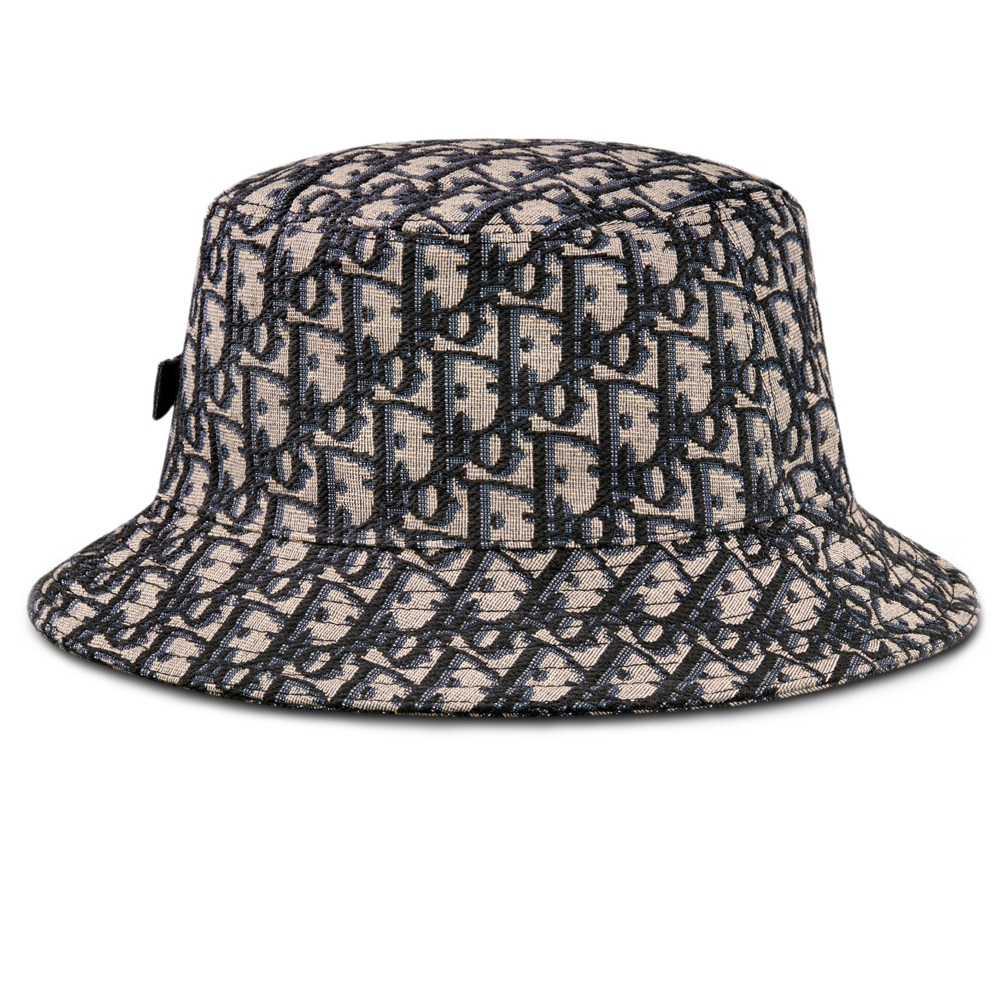 Dior Oblique Jacquard Bucket Hat for Women - Navy Blue & Beige Cotton Summer Sun Hat - Perfect for Beach, Travel, and Outdoor Activities