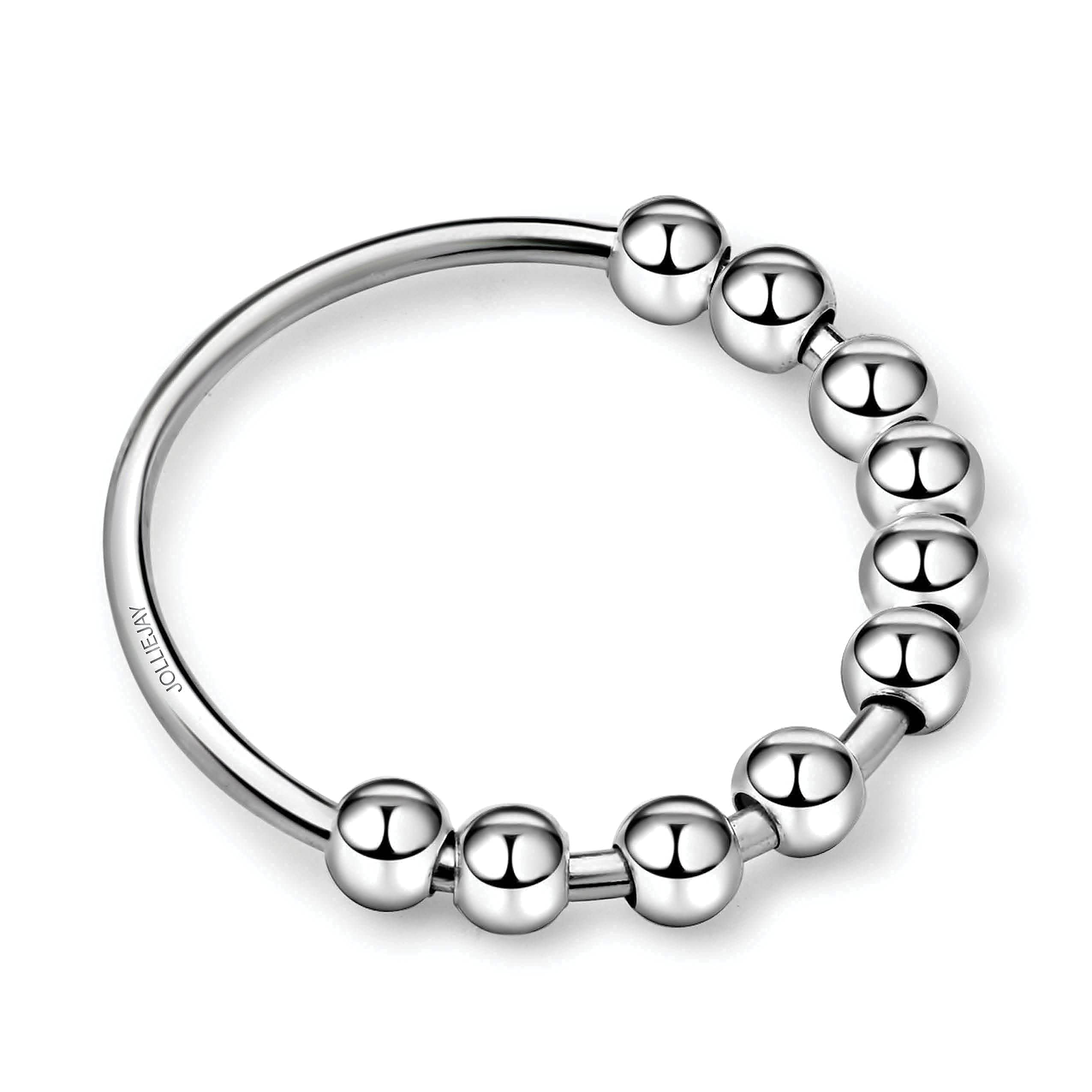 925 Silver Anti-Anxiety Ring for Stress Relief - Fidget Spinner Ring with Beaded Design - Worry Ring for Adults & Teens - Premium 925 Sterling Silver Jewelry Gift with Blue Velvet Pouch - Perfect for Anxiety Relief, ADHD, Focus & Relaxation at Work, School or Home