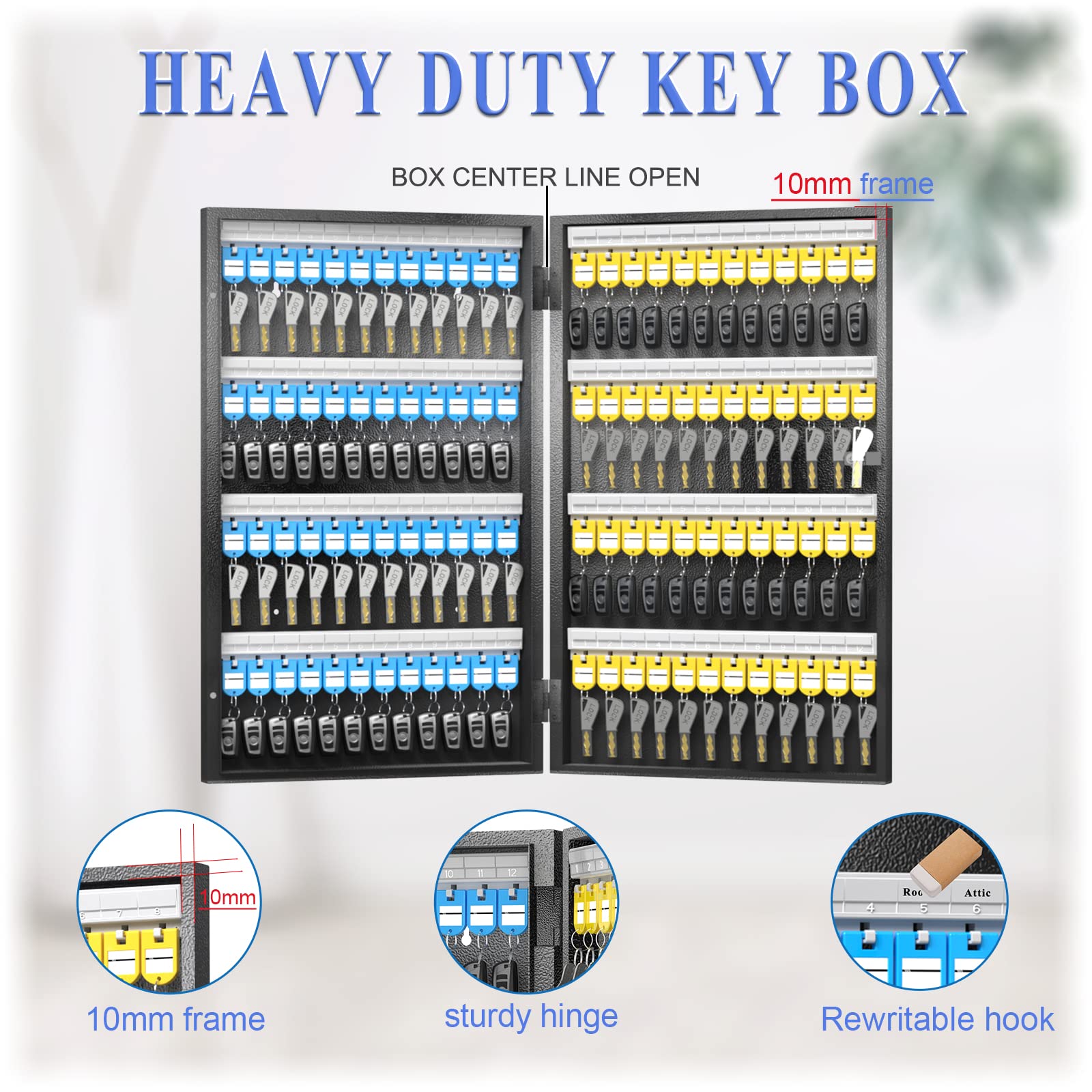 96-Key Cabinet Organizer with Lock - Secure Key Storage Box for Valets, Hotels, Cars & Homes - Durable Key Safe for Key Management (Black) - Perfect for Property Managers, Airbnb Hosts & Home Security