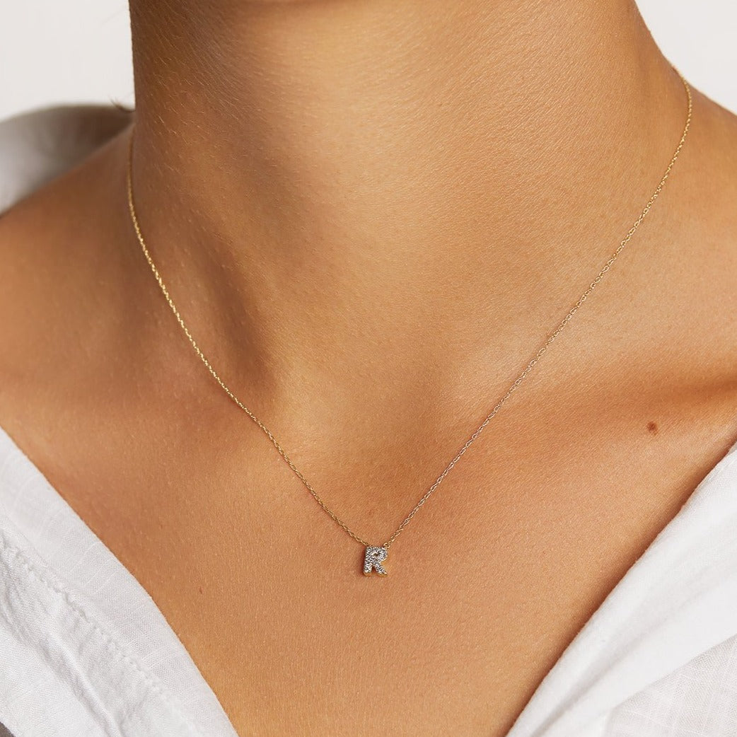 10k Gold Diamond Letter R Necklace - Elegant Personalized Jewelry for Women, Perfect for Gifts, Anniversaries, and Special Occasions