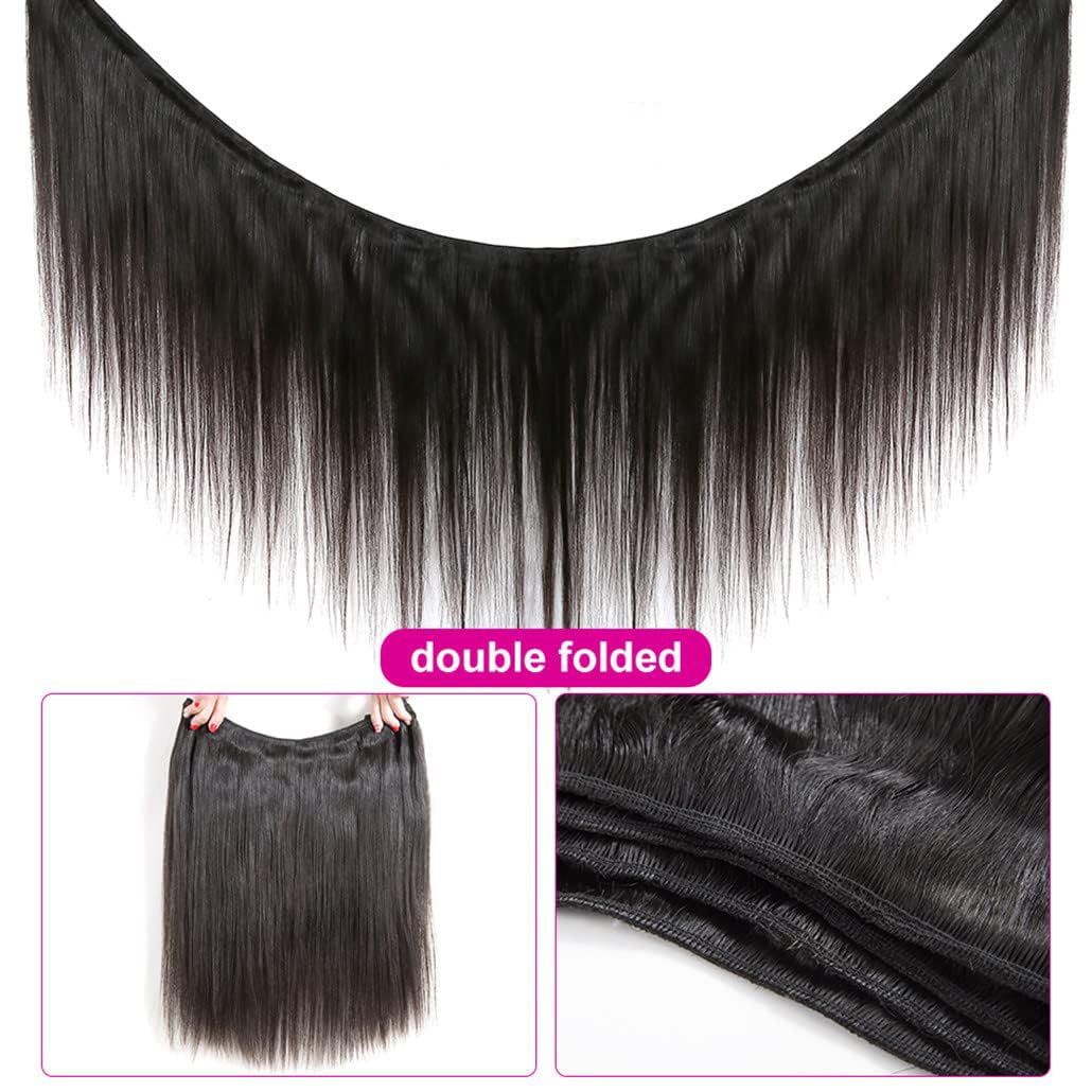 Vanlov 100% Unprocessed Brazilian Remy Human Hair Extensions - 18/20/22/24 Inch Straight Virgin Hair Bundles with Natural Wave & Double Weft for Black Women | Perfect for Daily Styling, Special Occasions & Salon Use